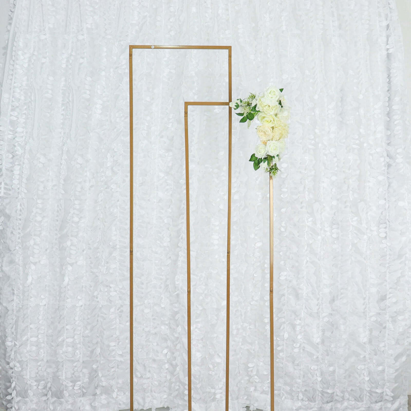 8ftx8ft White 3D Leaf Petal Taffeta Event Curtain Drapes, Backdrop Event Panel With Rod Pocket