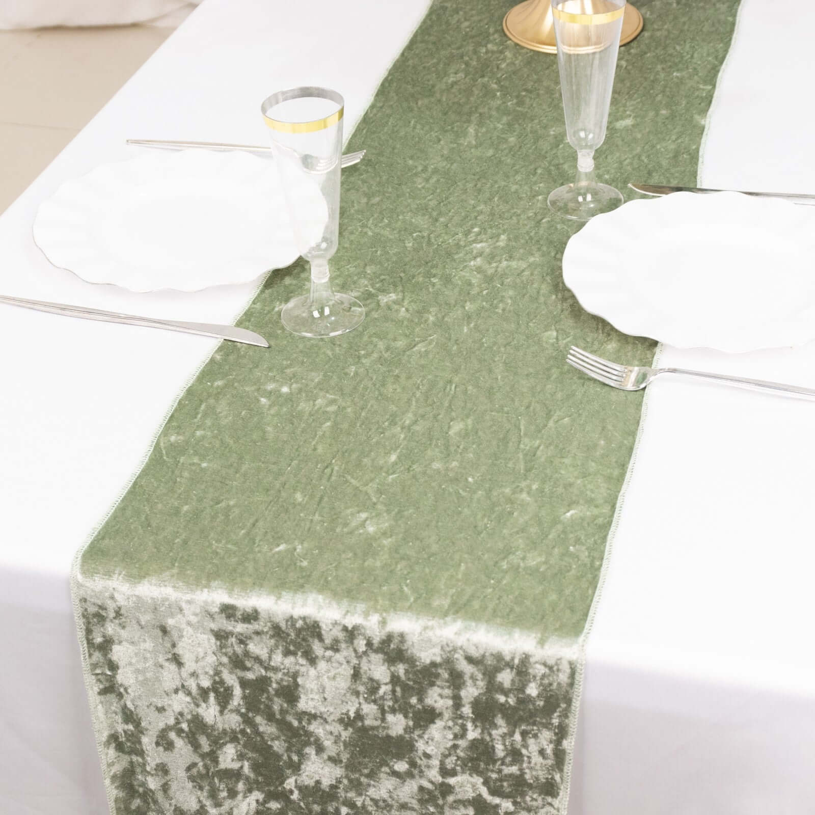 Premium Crushed Velvet 12"x108" Table Runner Sage Green - Soft & Wrinkle-Resistant Table Linen