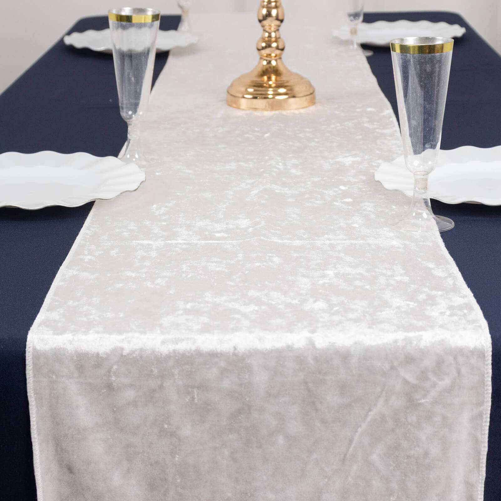 Premium Crushed Velvet 12"x108" Table Runner White - Soft & Wrinkle-Resistant Table Linen for Events
