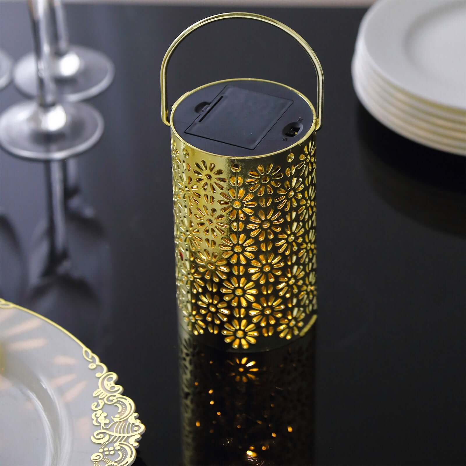 3-Pack LED Decorative Hanging Lanterns Flower Design Gold - Battery Operated Lights 3"x5"