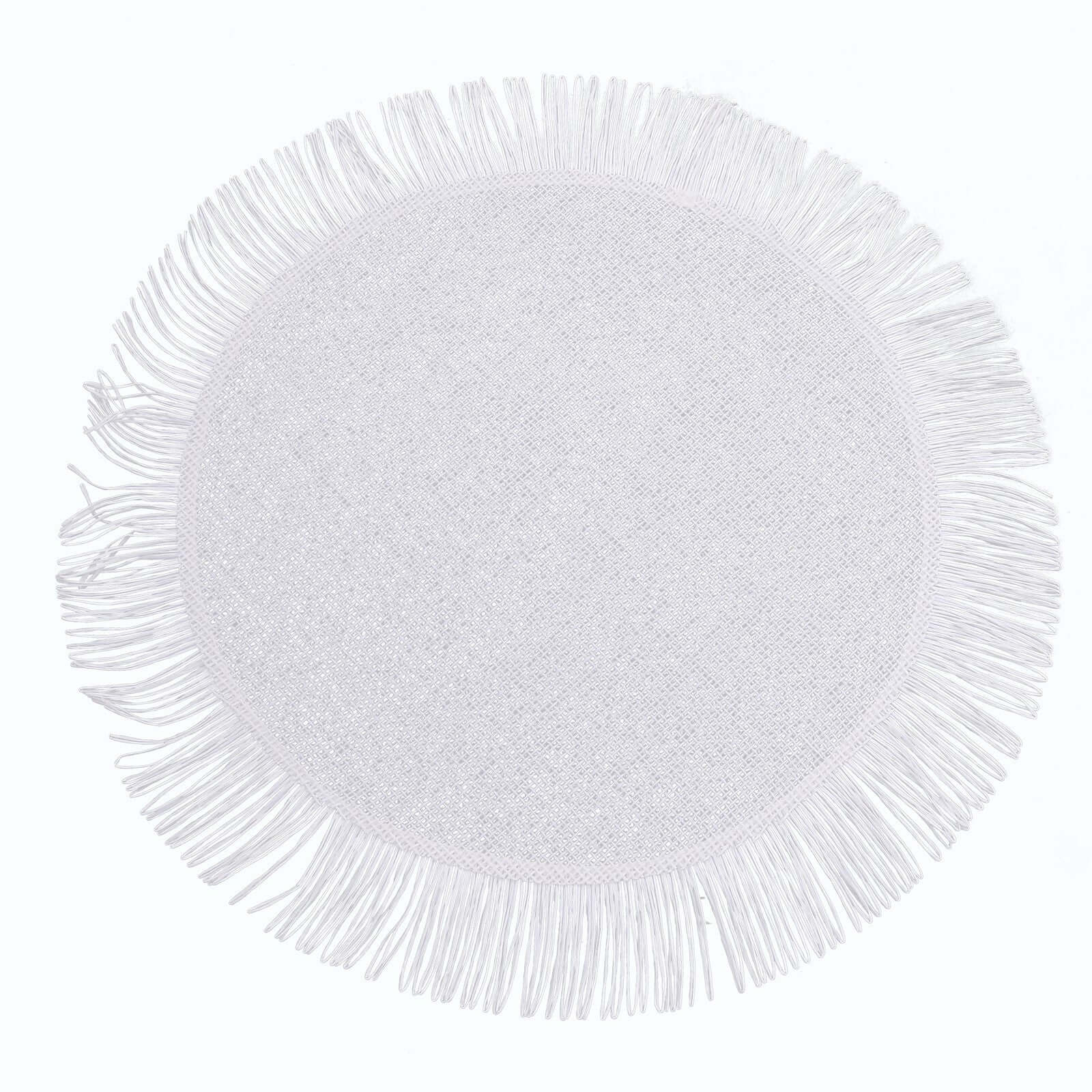 4-Pack Placemats Fringe Edge Design White Jute Round - Rustic Boho Chic Burlap Table Decor 16"