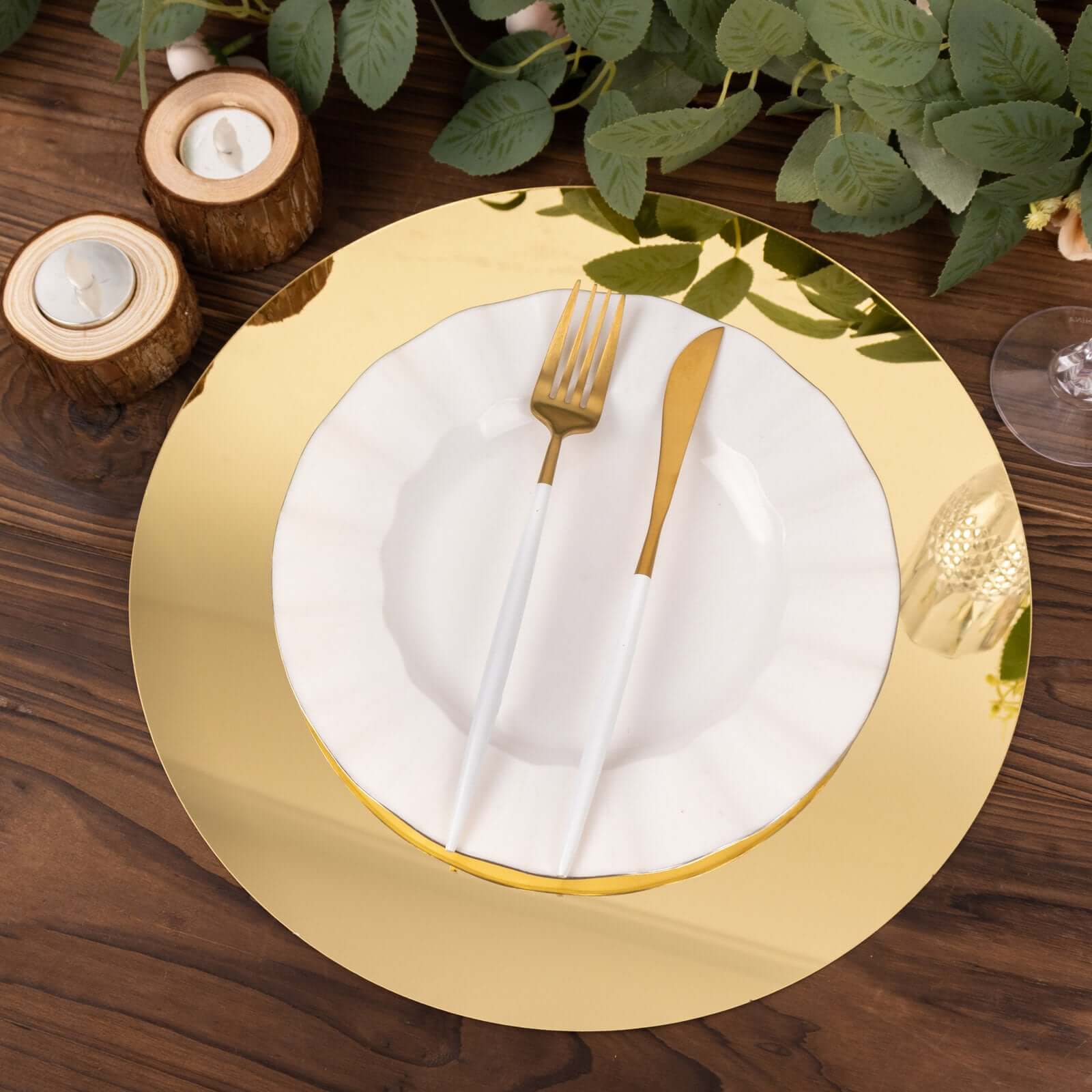 10-Pack Dining Plate Chargers Decorative Acrylic Mirror Gold Round - Lightweight Event Display 13"