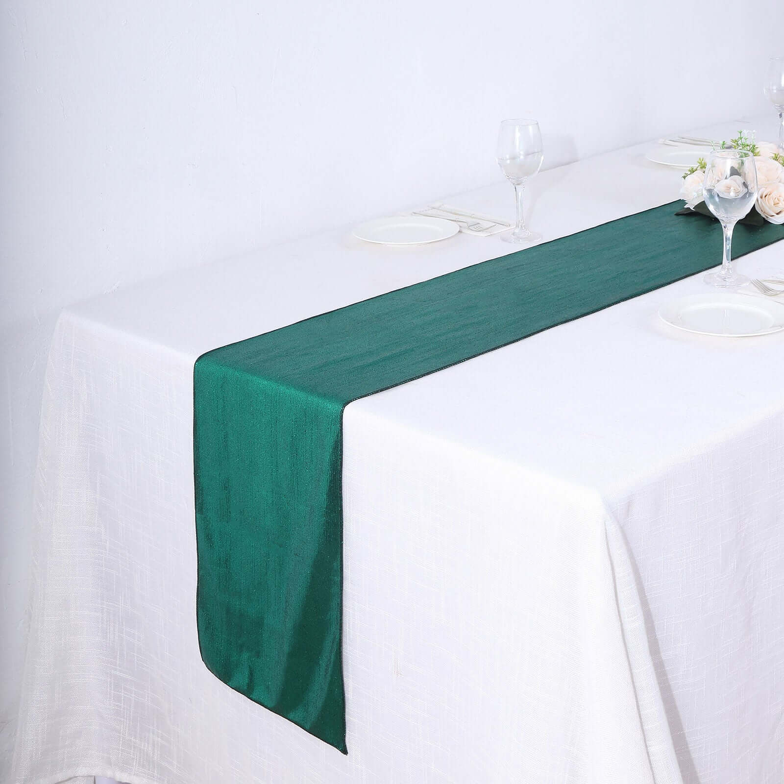 Polyester 12"x108" Table Runner Hunter Emerald Green Shimmer Sequin Dots - Wrinkle-Free Finish Table Linen