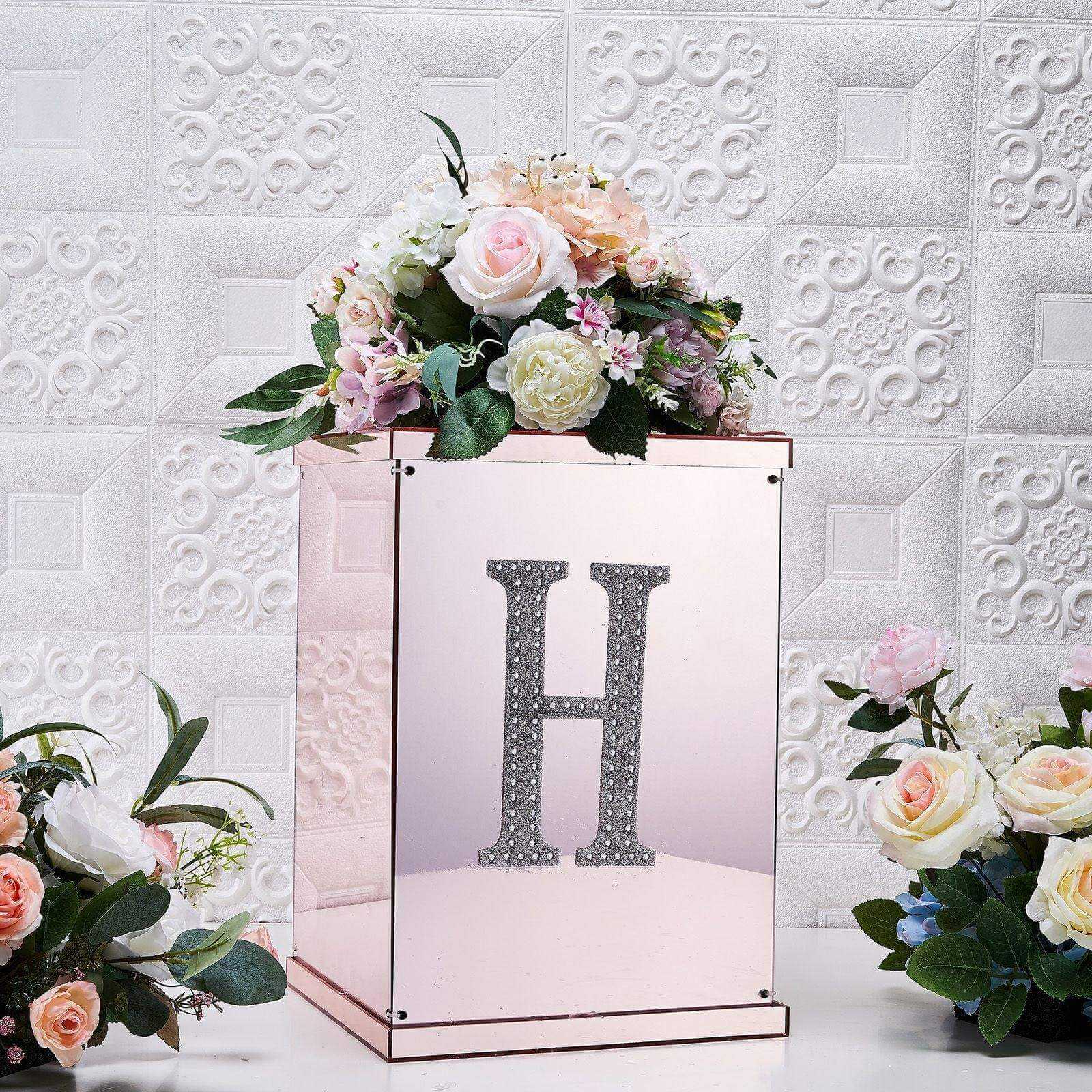 Decorative Rhinestone Alphabet "H" Letter Stickers, Glitter Adhesive Craft Letters Silver DIY Sparkle Embellishments 8"