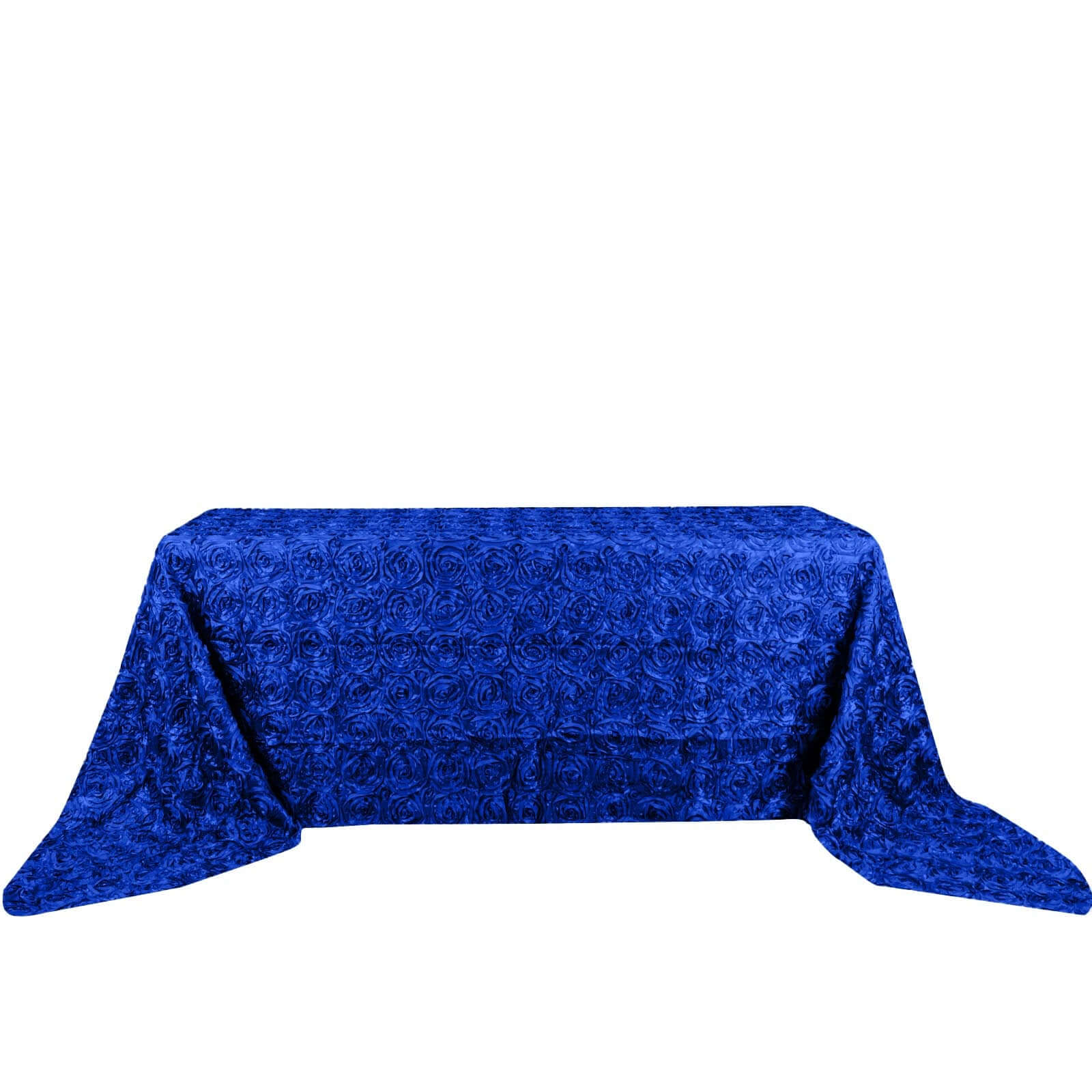 Satin 90"x156" Rectangle Tablecloth Royal Blue - Grandiose 3D Rosette Table Cover with Seamless Finish