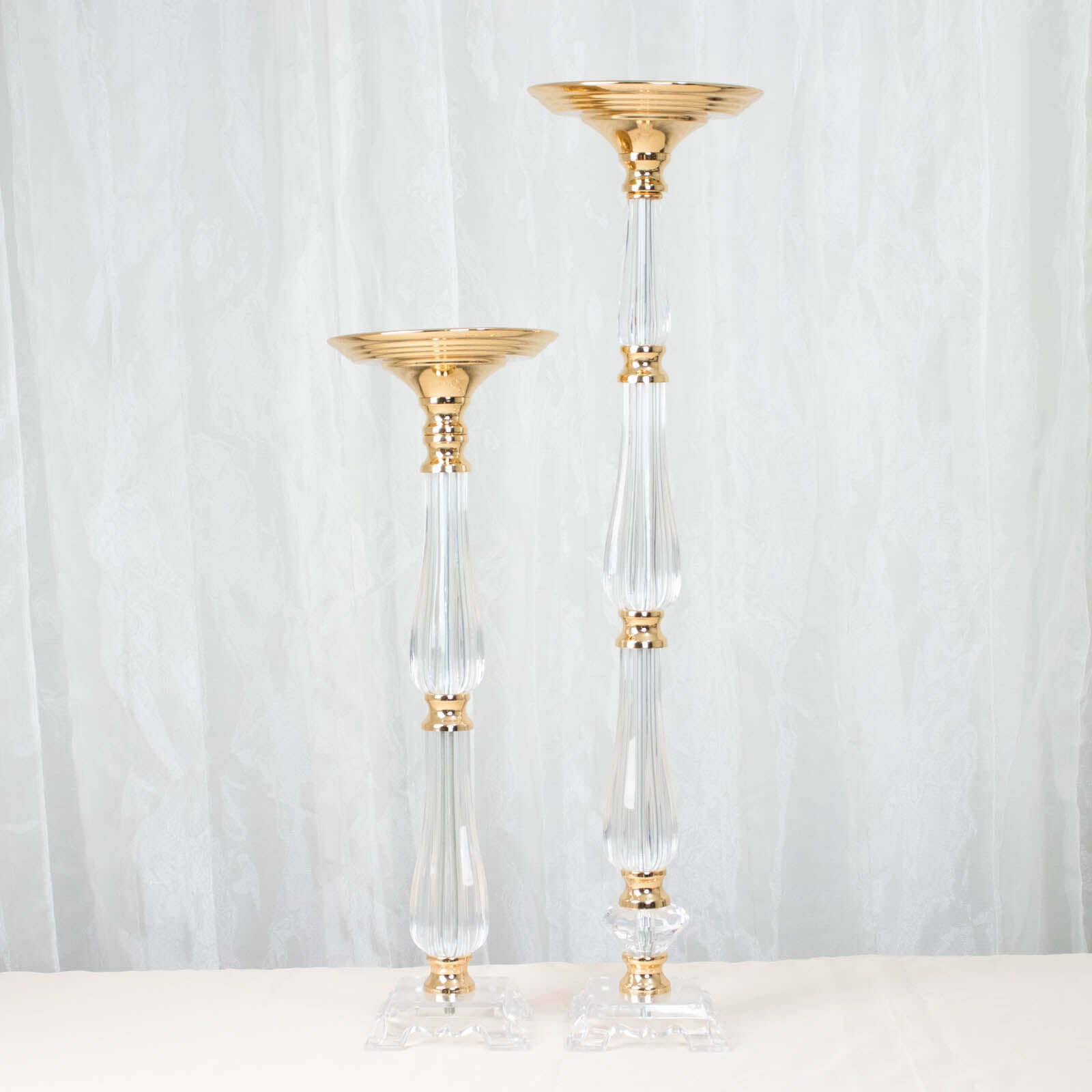 Acrylic Crystal Pillar Candle Stand Gold/Clear - Table Centerpiece and Wedding Flower Bowl Pedestal 24"