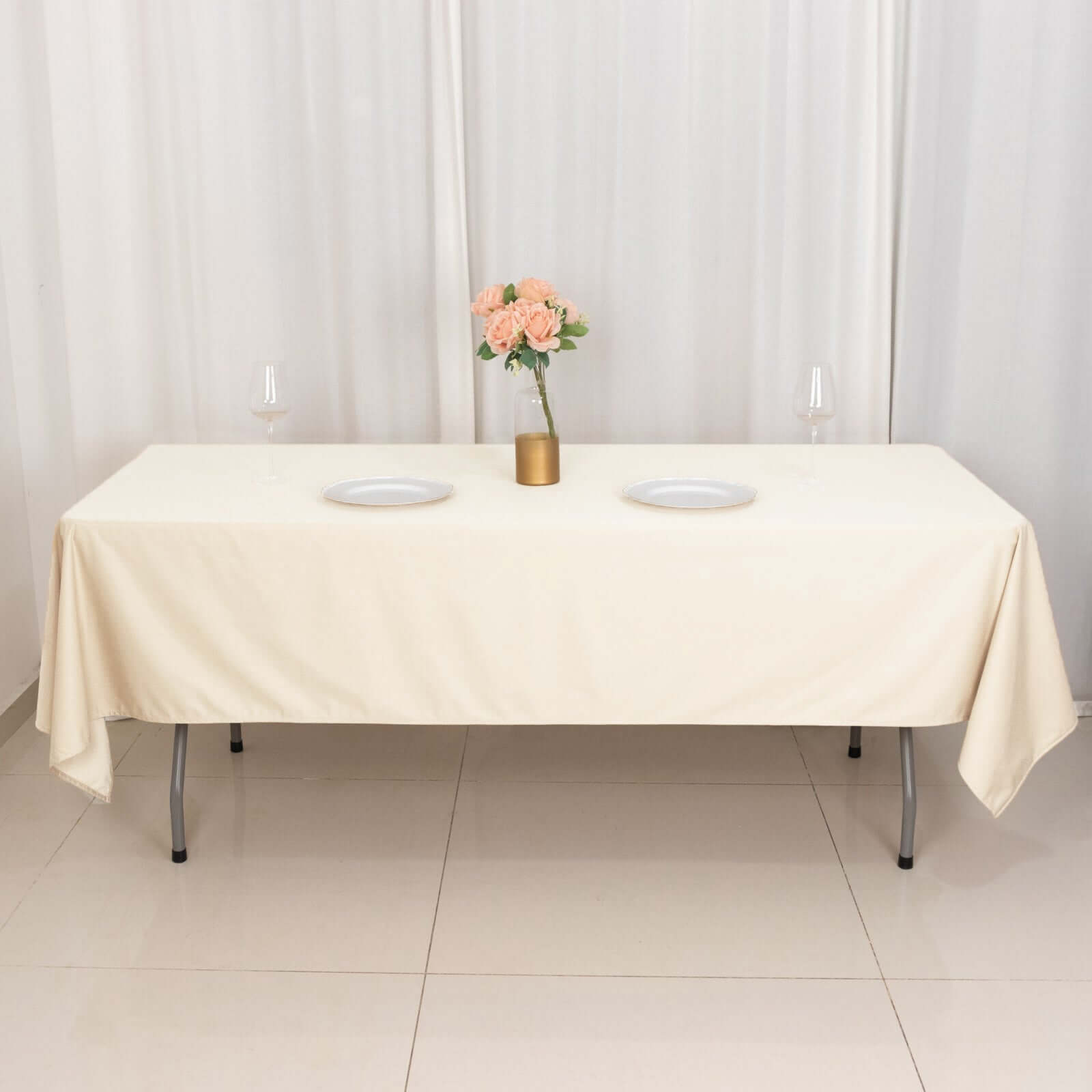 Scuba Rectangular 60"x102" Tablecloth Beige - Wrinkle Free & Stain Resistant Table Cover