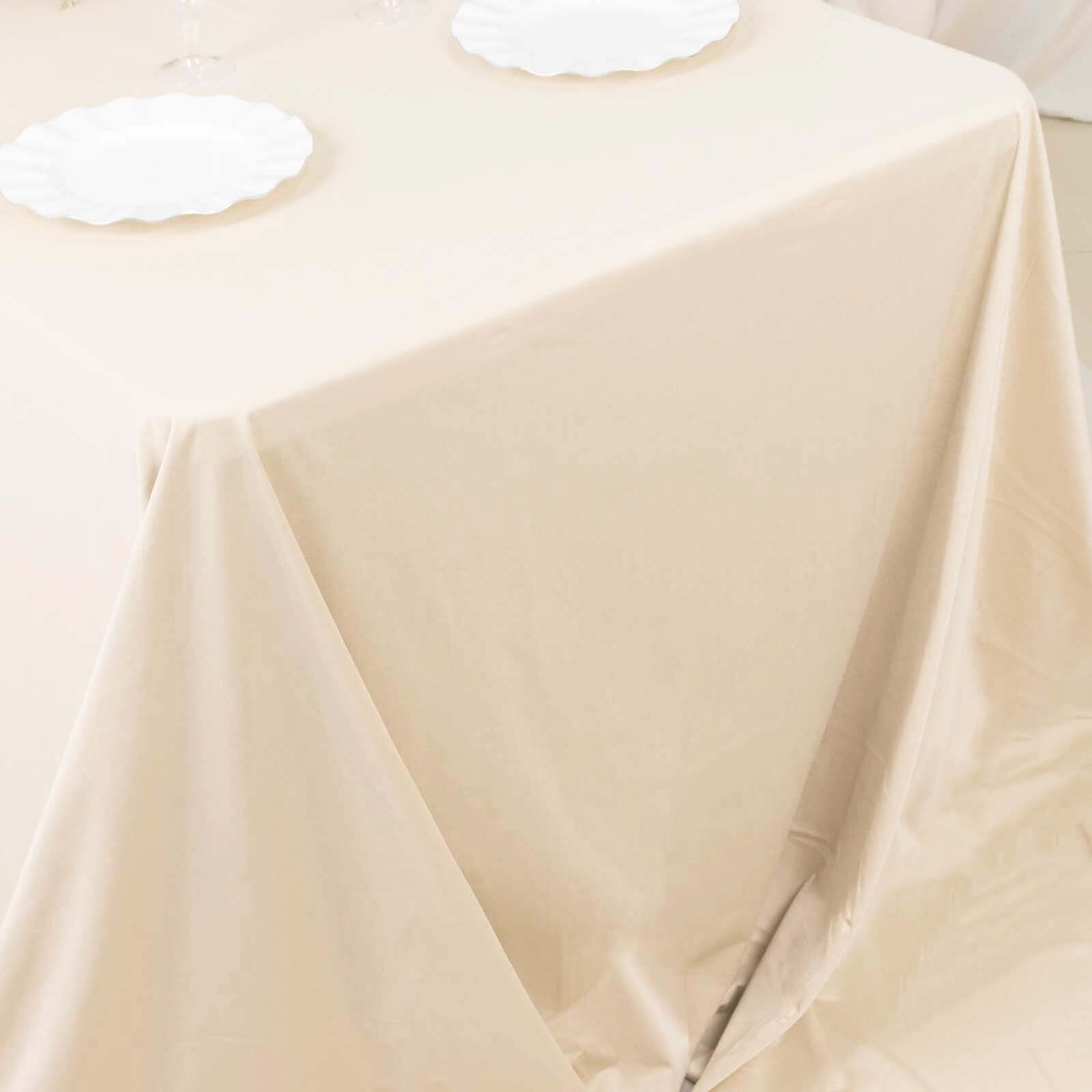 Scuba Rectangular 90"x156" Tablecloth Beige - Wrinkle Free, Stain Resistant & Seamless Table Cover