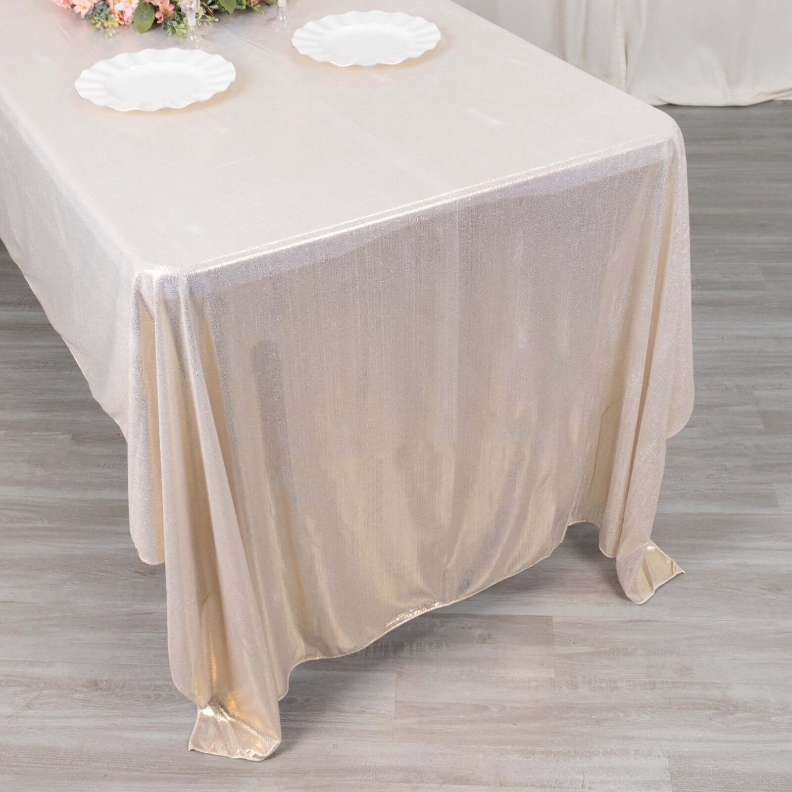 Sequin Dots Polyester 60"x126" Rectangle Tablecloth Shimmering Beige - Wrinkle Free & Sparkling Table Cover