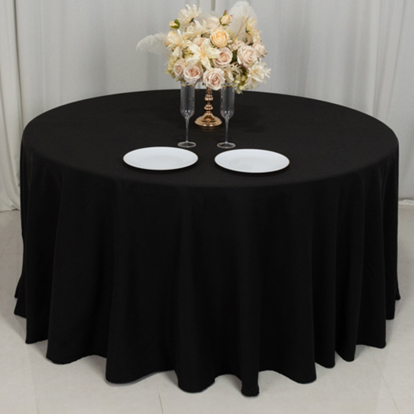 Cotton Blend 120" Round Tablecloth Black - Seamless Wrinkle-Resistant Table Cover