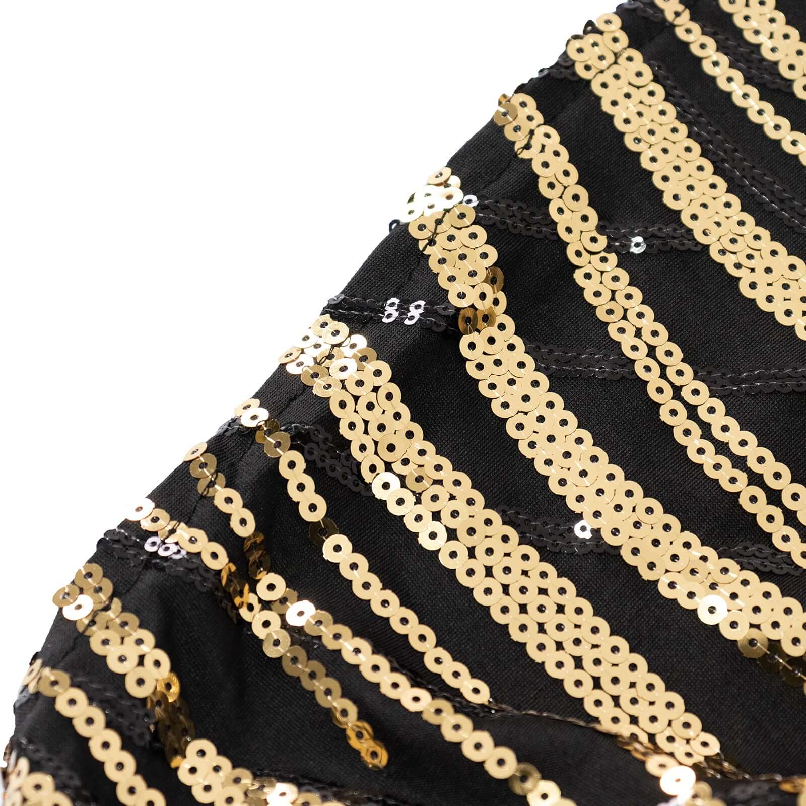Sequin Stretch Spandex 72"x30" Rectangle Tablecloth Black/Gold Wave Embroidered Design Four-Way Stretch Shimmering Table Cover for Luxe Event Decor