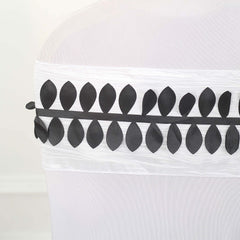 Taffeta Ribbon Sash with 4" Leaf Petal Design Black 50ft - Sophisticated Artificial Fabric Garland for Events