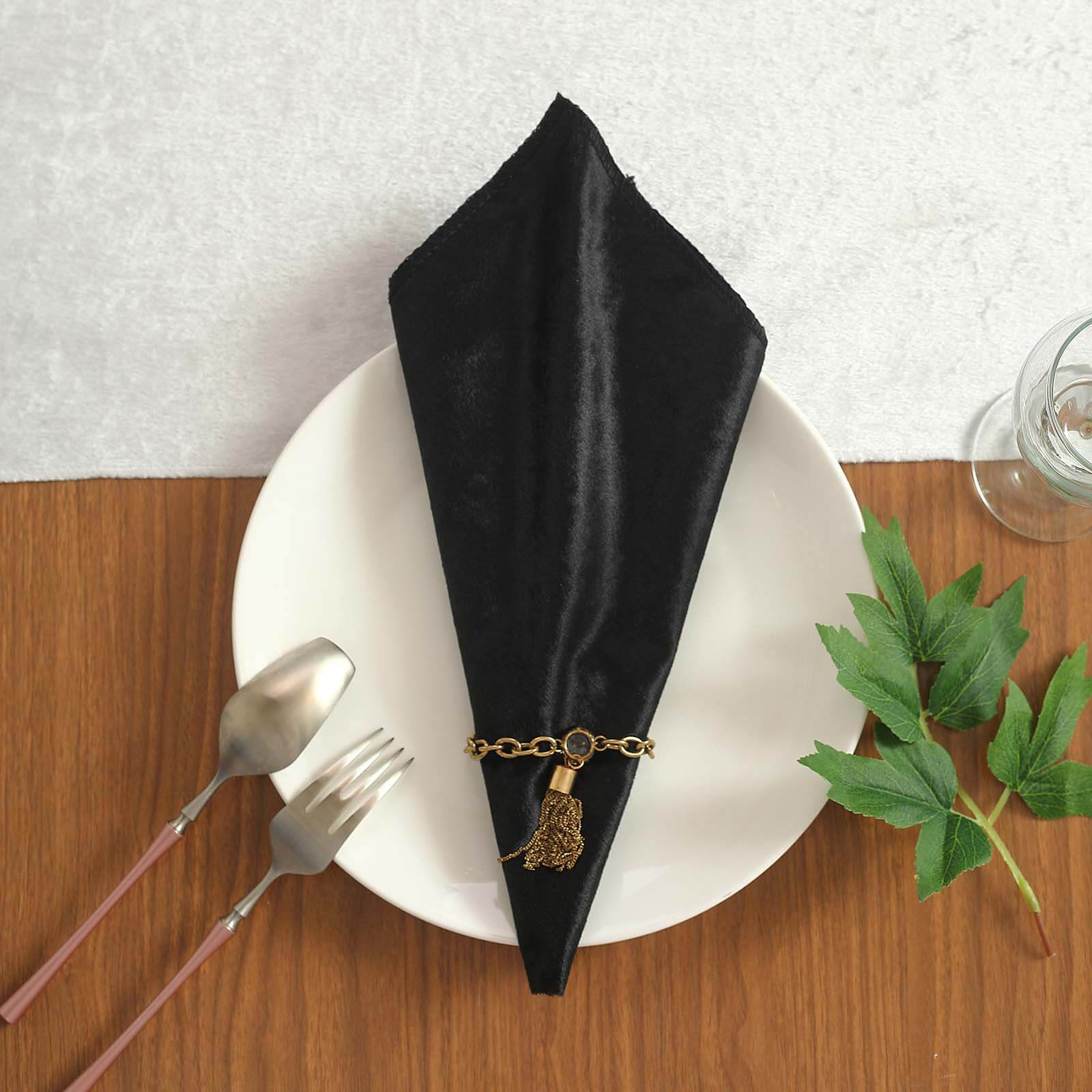5 Pack Premium Velvet 20"x20" Napkins Black - Soft Sheen Finish Cloth Napkins for Upscale Gatherings