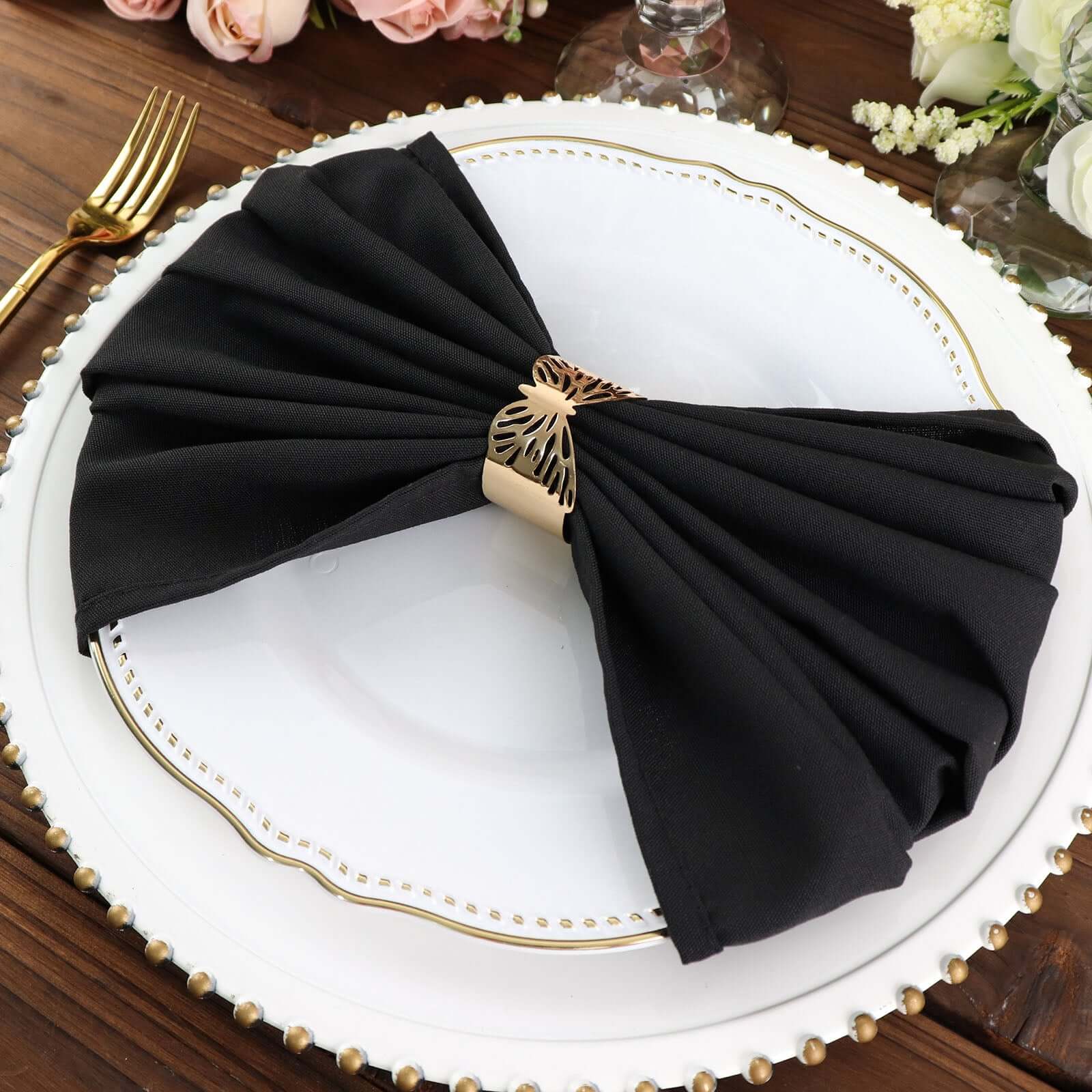 5 Pack Premium Polyester 20"x20" Napkins Black - Wrinkle-Resistant & Durable Dinner Napkins