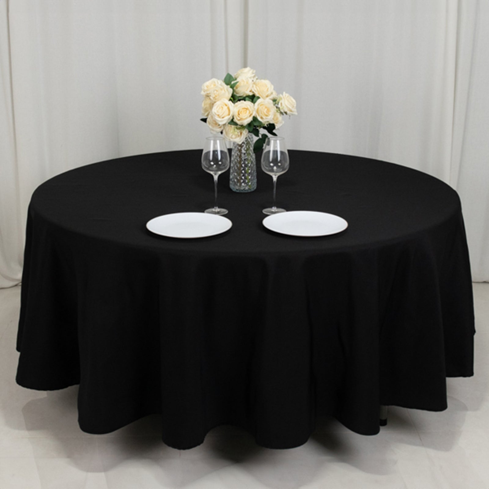 Fire Retardant Premium Polyester 108" Round Tablecloth Black - Stylish High-Performance Table Cover for Large Gatherings