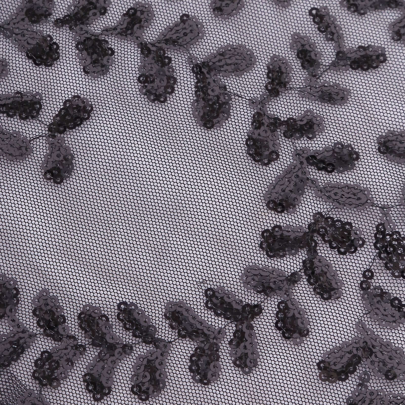 Tulle 90"x156" Rectangle Tablecloth Black - Sequin Leaf Embroidered Table Cover