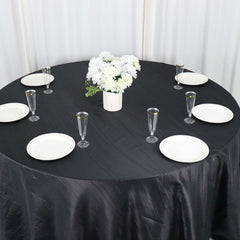 Taffeta 132" Round Tablecloth Black - Seamless Accordion Crinkle Design for Exquisite Occasions