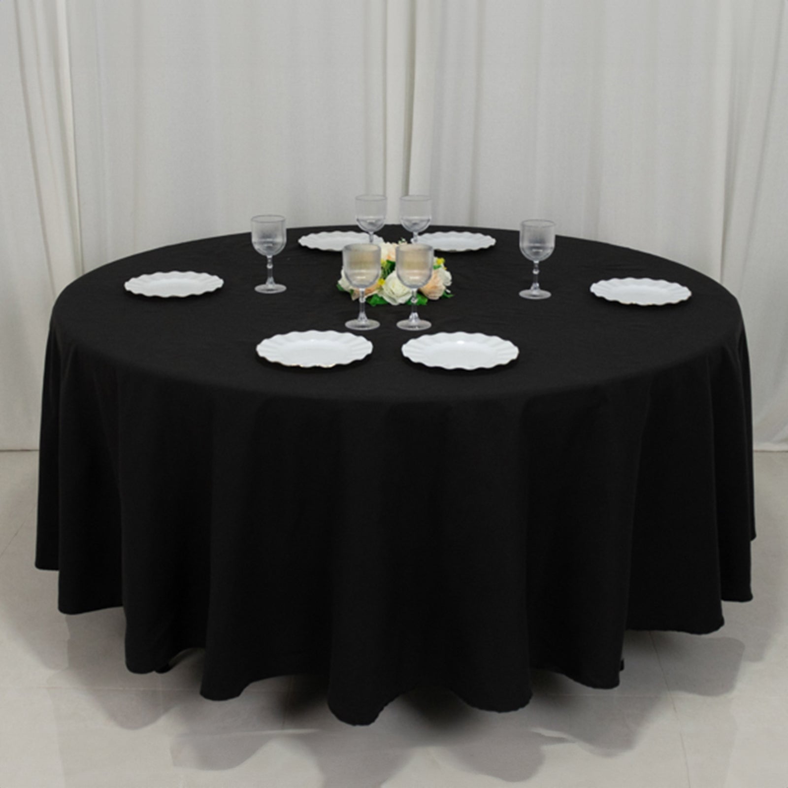 Cotton Blend 108" Round Tablecloth Black - Wrinkle-Resistant Design