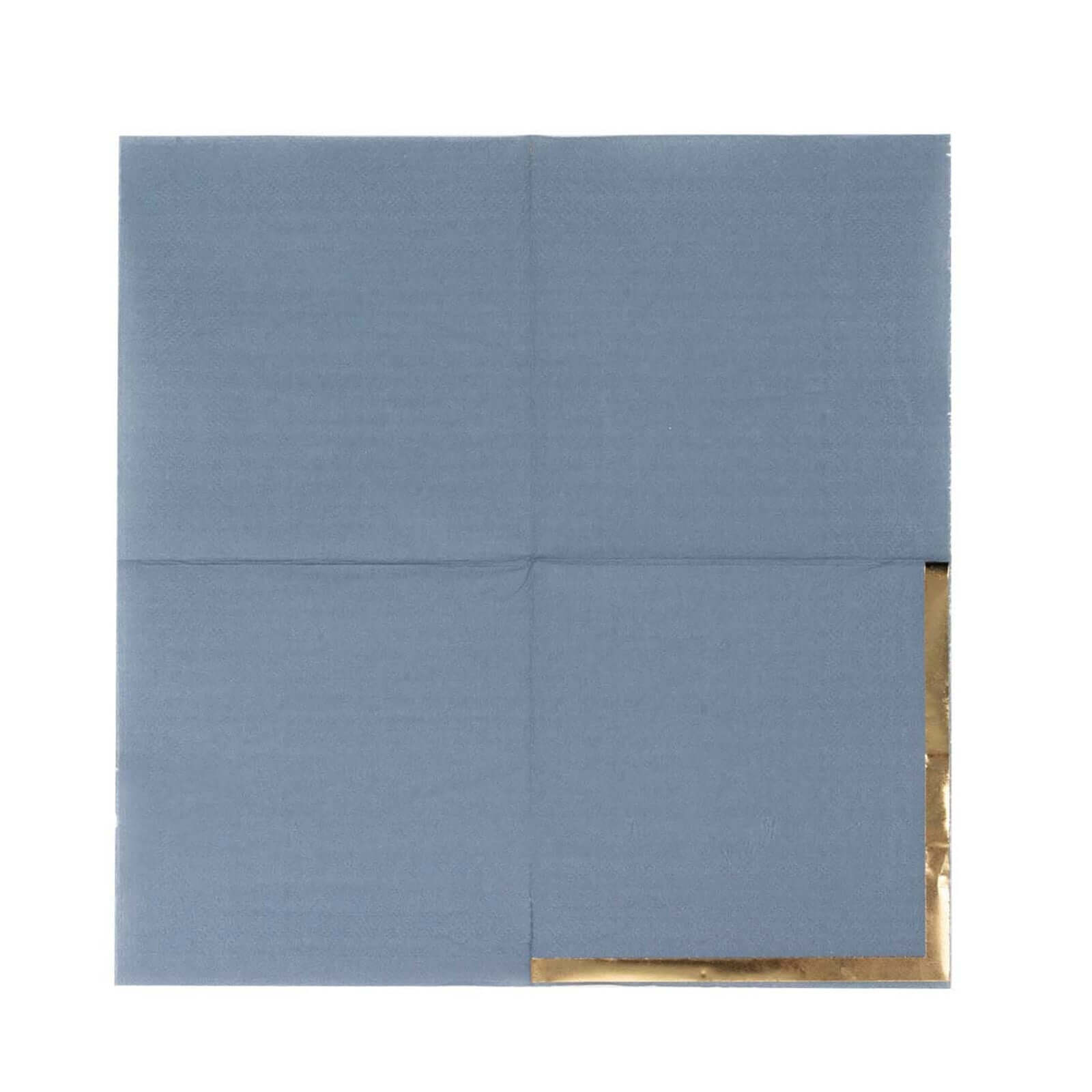 50-Pack Paper Beverage Napkins Dusty Blue with Gold Foil Edge - 2 Ply Disposable Soft 18GSM Cocktail Napkins 5"x5"