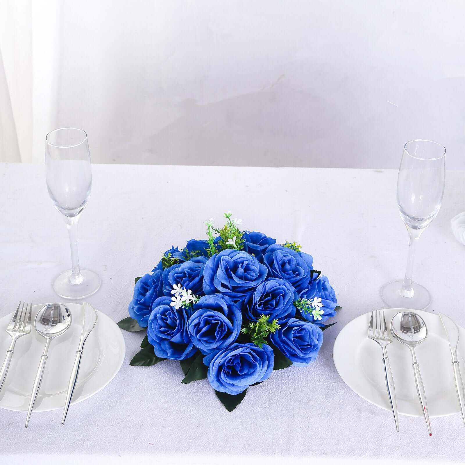 2 Pack Royal Blue Silk 15-Head Rose Flower Balls For Centerpieces - 10", Artificial Kissing Ball Floral Arrangements