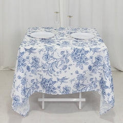 Polyester 70"x70" Square Tablecloth White - Blue French Toile Pattern for Sophisticated Settings