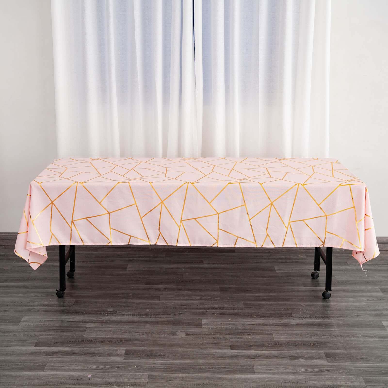Polyester 60"x102" Rectangle Tablecloth Blush with Gold Foil Geometric Pattern - Wrinkle-Resistant & Durable Table Cover