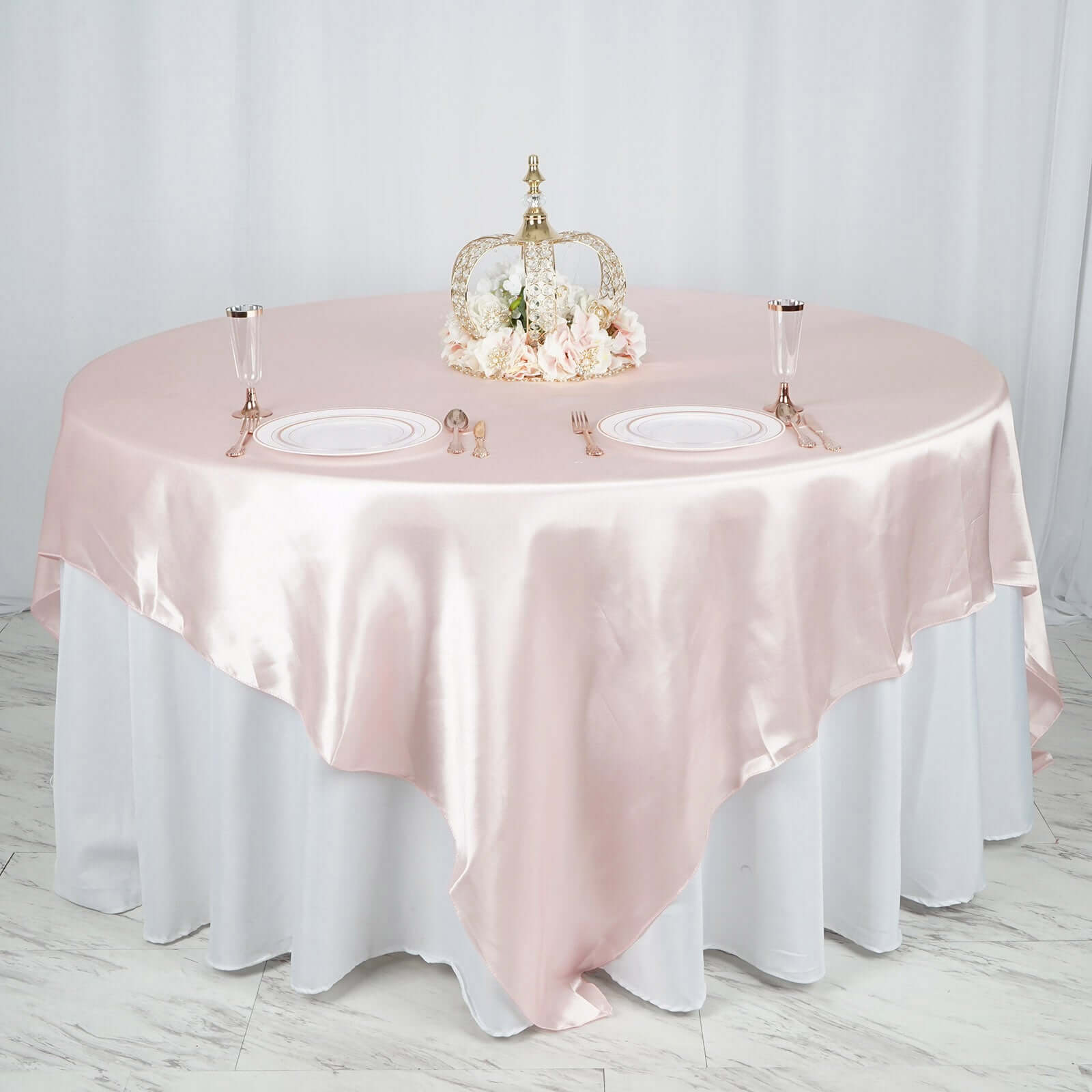 Satin 90"x90" Table Overlay Square Tablecloth Blush - Smooth Finish Table Topper