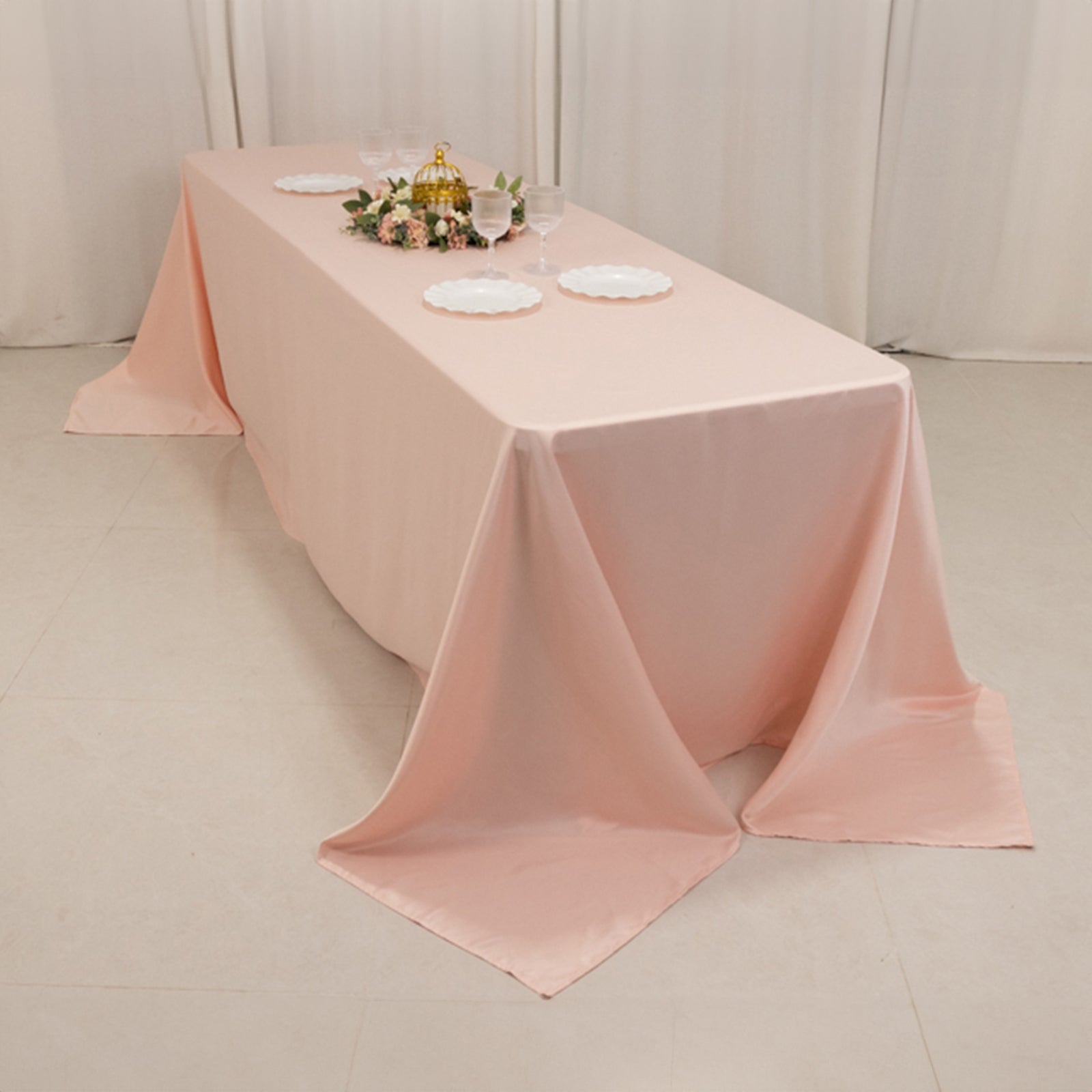 Lamour Satin 90"x156" Rectangle Tablecloth Blush - Luxurious, Soft Seamless Table Cover
