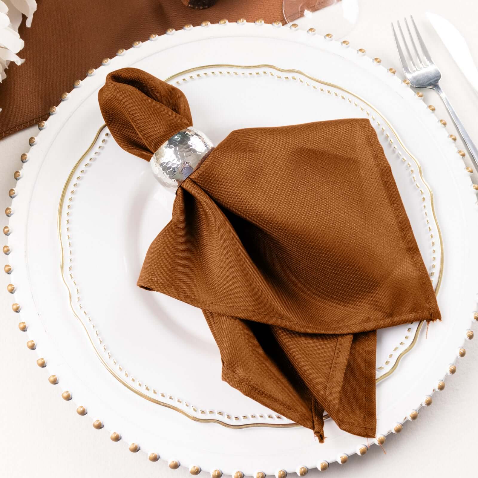 5 Pack Polyester 17"x17" Napkins Cinnamon Brown - Durable & Wrinkle Resistant Dinner Napkins