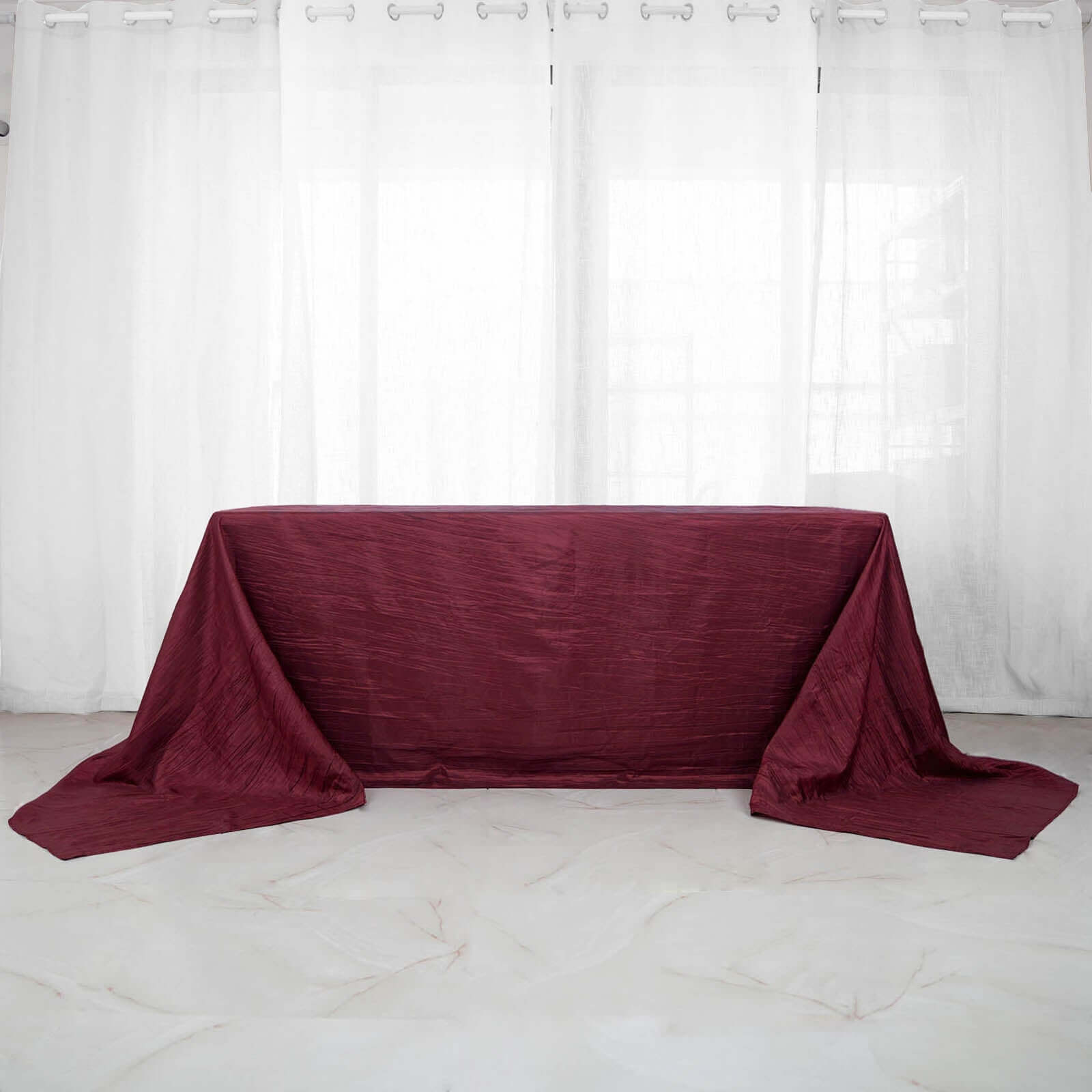 Taffeta 90"x156" Rectangle Tablecloth Burgundy - Accordion Crinkle Seamless Table Cover