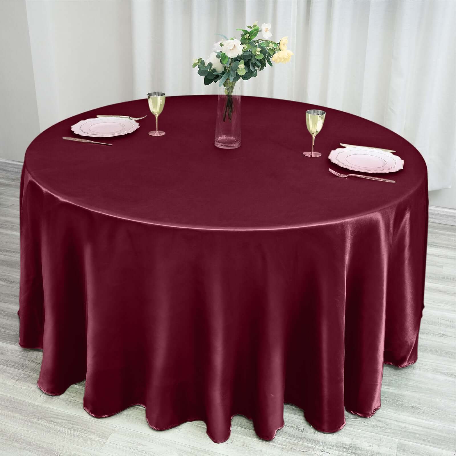Satin 120" Round Tablecloth Burgundy - Stylish Seamless Table Cover