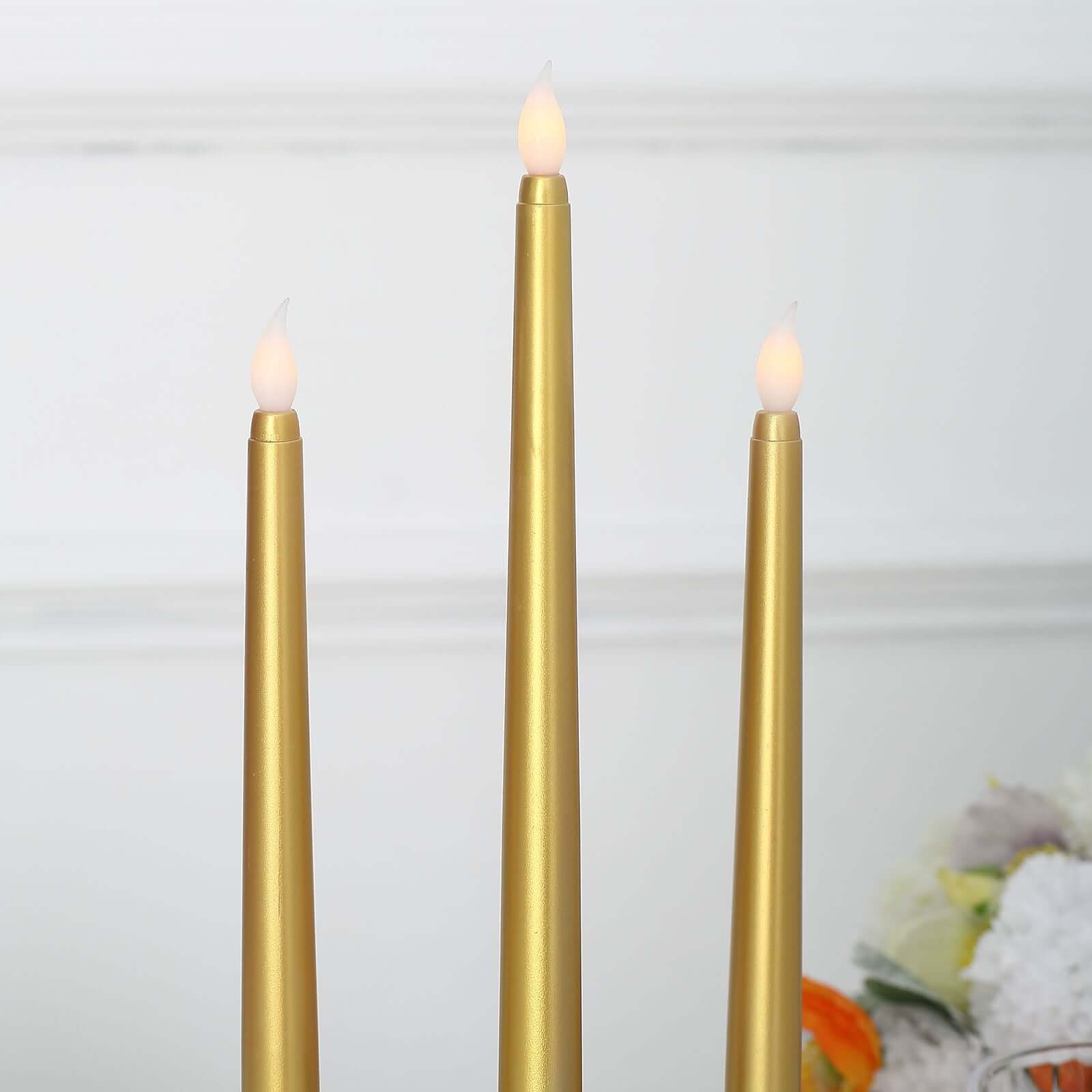 3-Pack LED Decorative Lighting Warm Flickering Gold - Flameless Taper Candles 11"