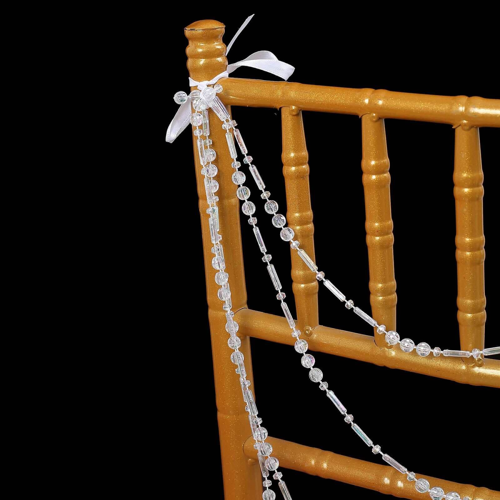 Faux Pearl Beaded 16" Chair Back Garland Sash Iridescent Gatsby-Inspired Style - Pre-Tied Chic Wedding Decor for Chiavari Chairs