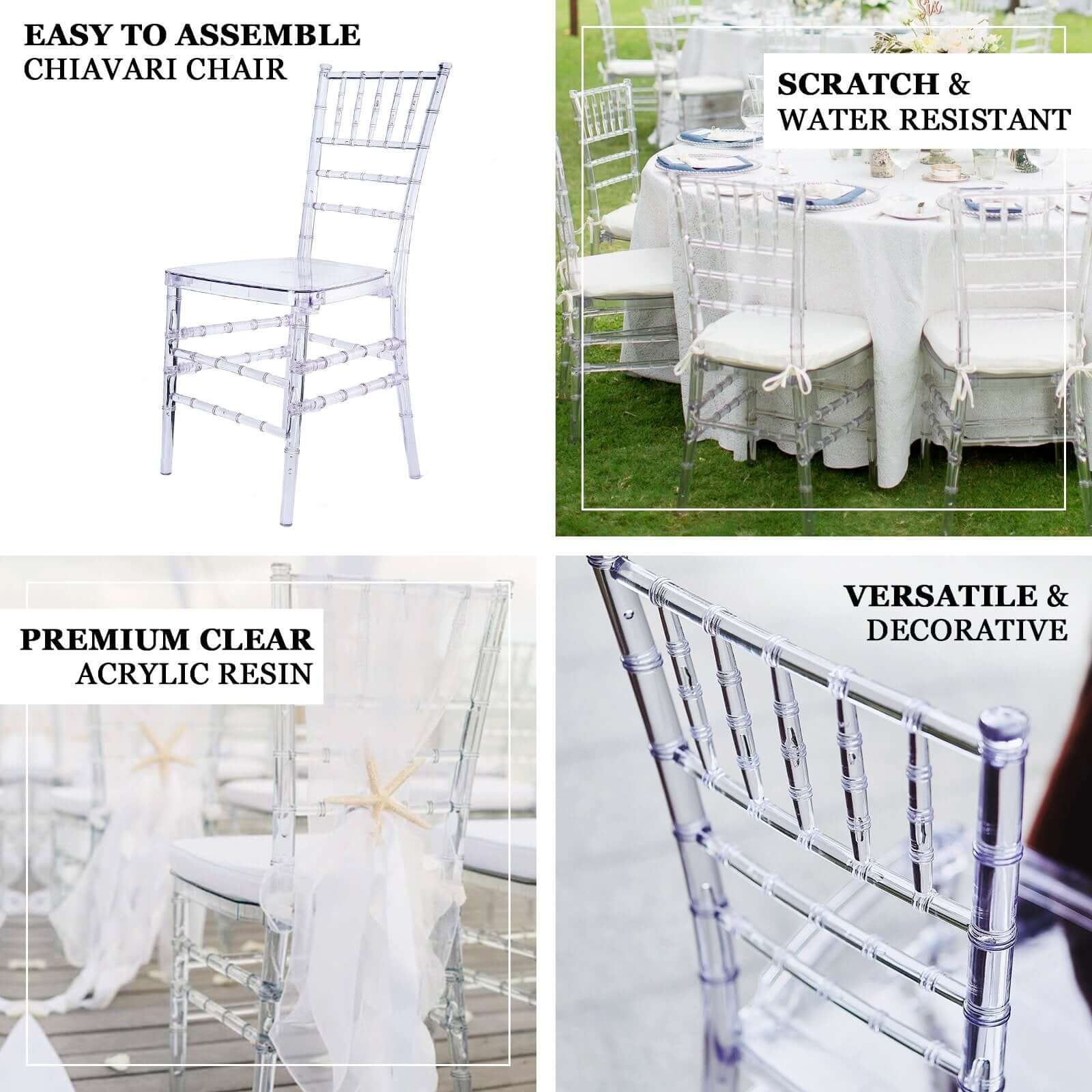8 Pack Resin Chiavari Chairs Transparent and Stackable Clear - Sleek Armless Design for Weddings & Gatherings