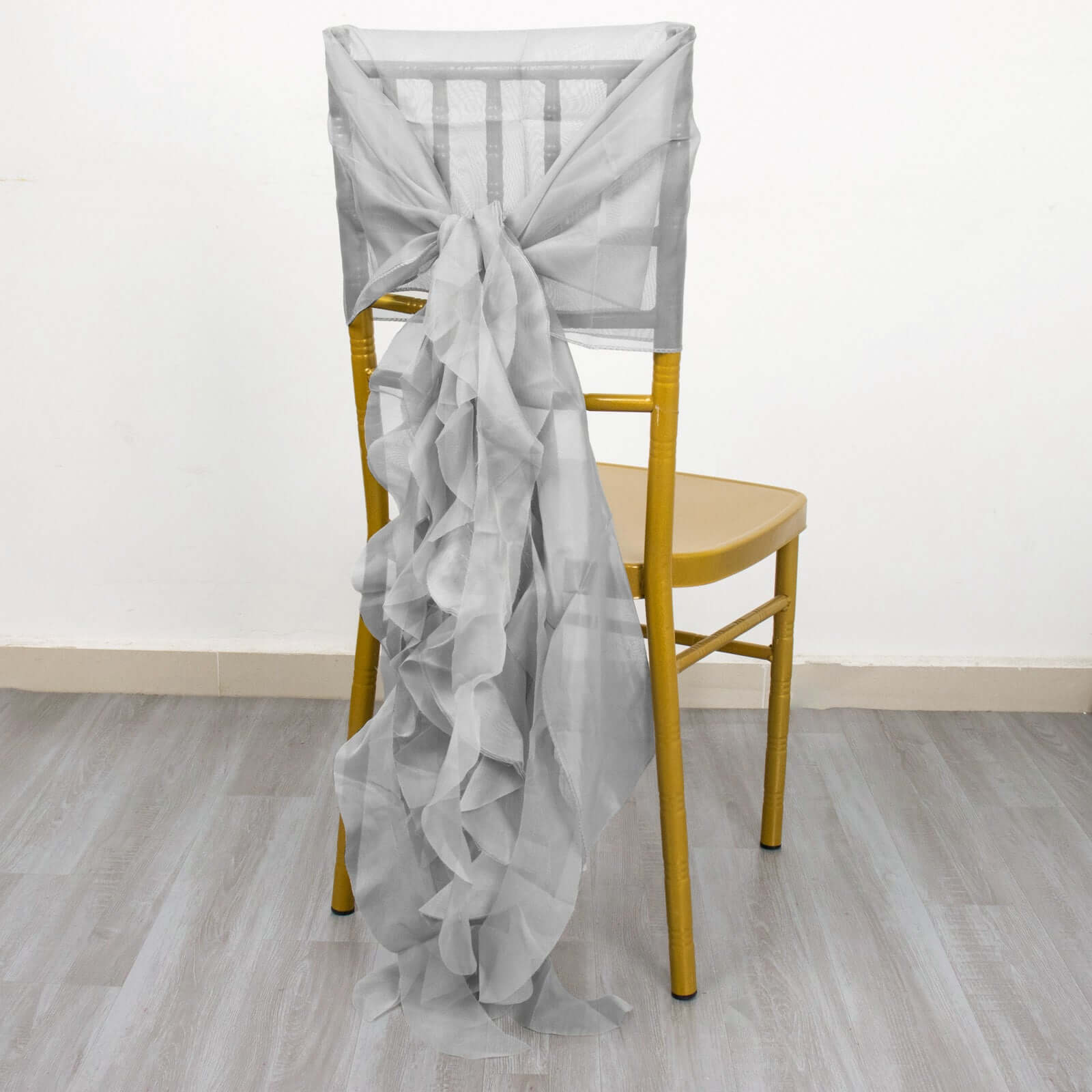 Chiffon Chair Sash with Curly Design Silver - Stylish Chair Decorations