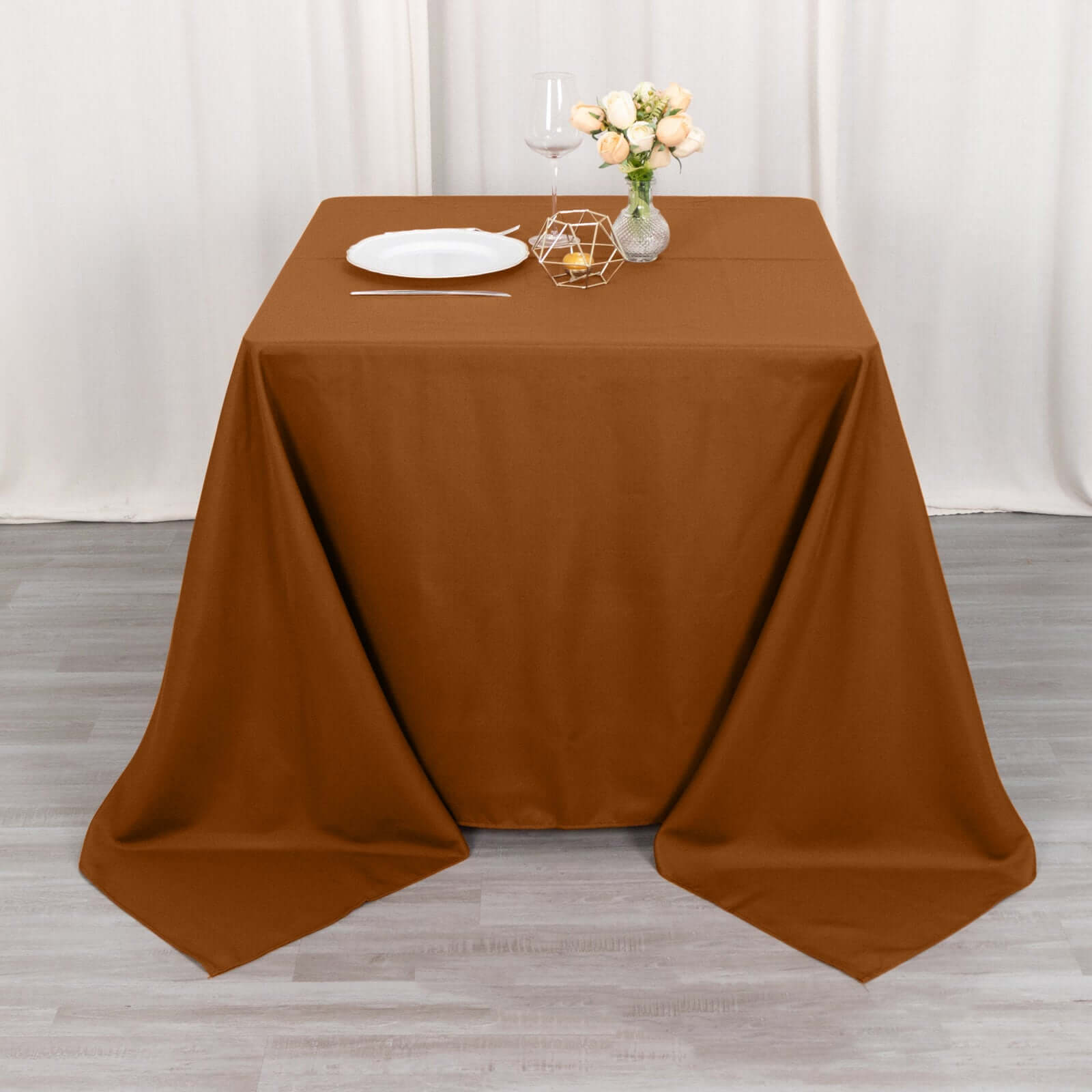 Polyester Square 90"x90" Tablecloth Cinnamon Brown - Wrinkle-Resistant & Durable Table Cover