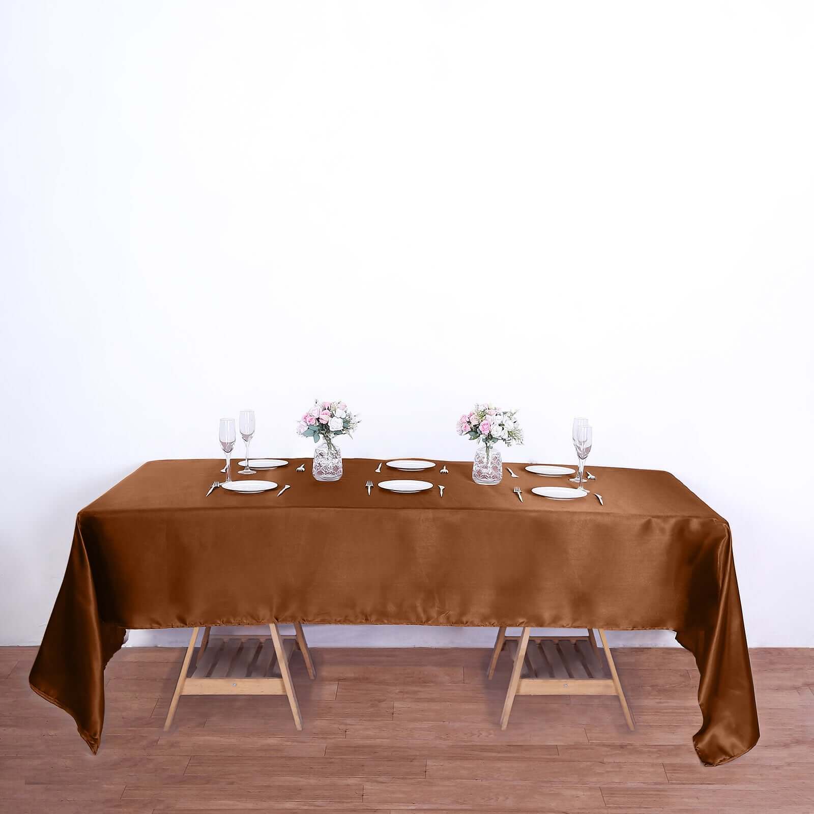 Satin Rectangular 60"x126" Tablecloth Cinnamon Brown - Smooth and Lustrous Table Cover
