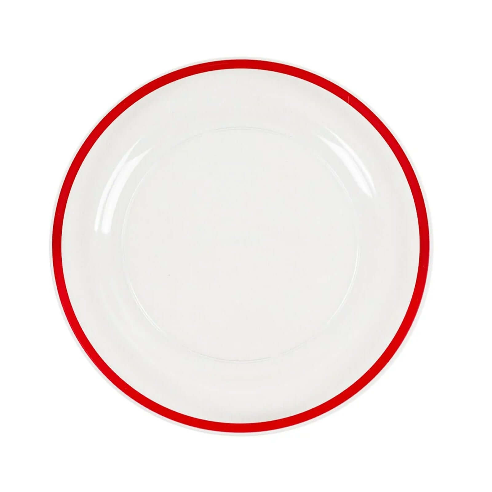 10-Pack Plastic 7" Round Appetizer Plates in Clear with Red Rim - Sleek Disposable Salad Plates for Banquets & Special Occasions