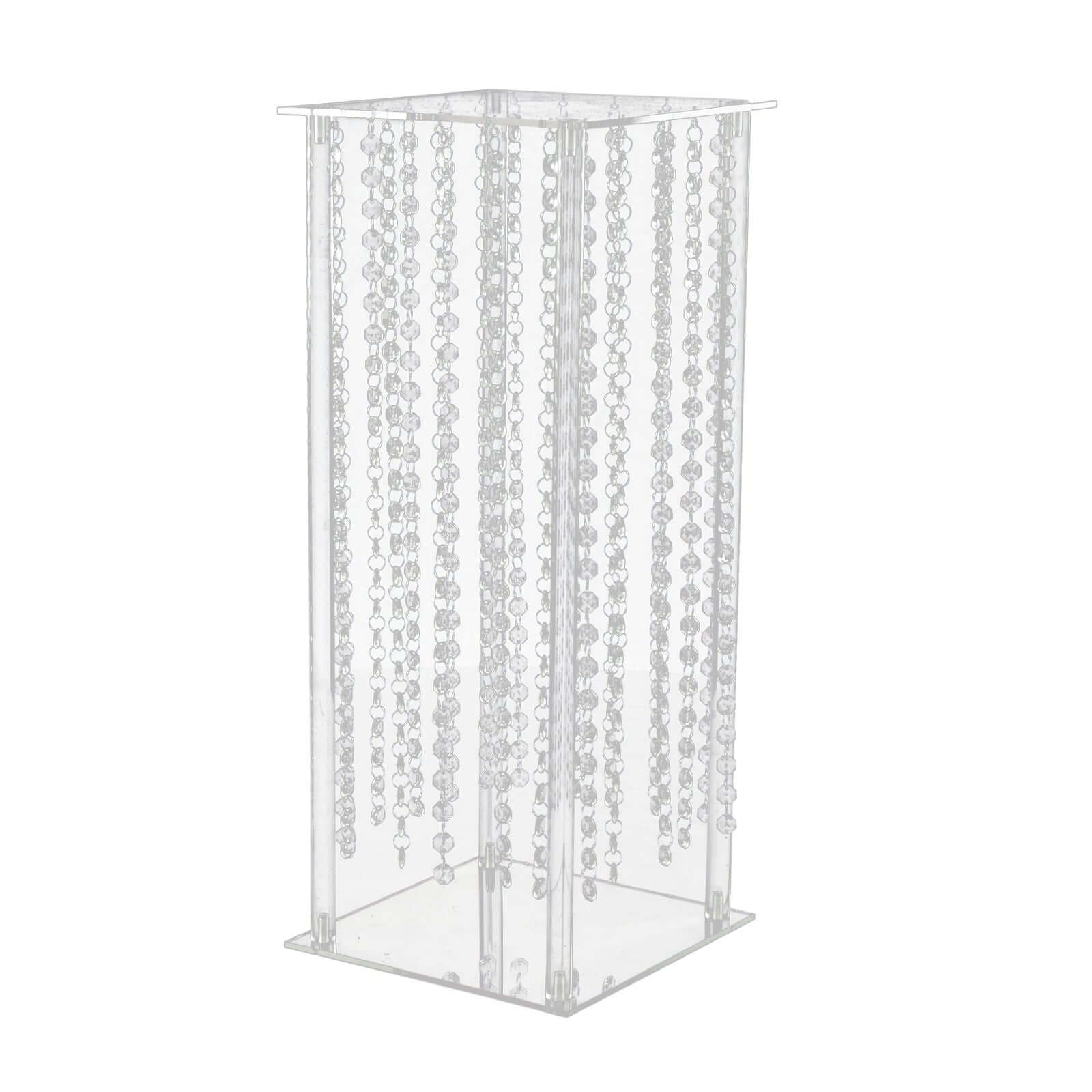 Acrylic Flower Pedestal Vase Pillar Stand with Crystal Beads Clear - Durable Wedding Table Centerpiece 24"