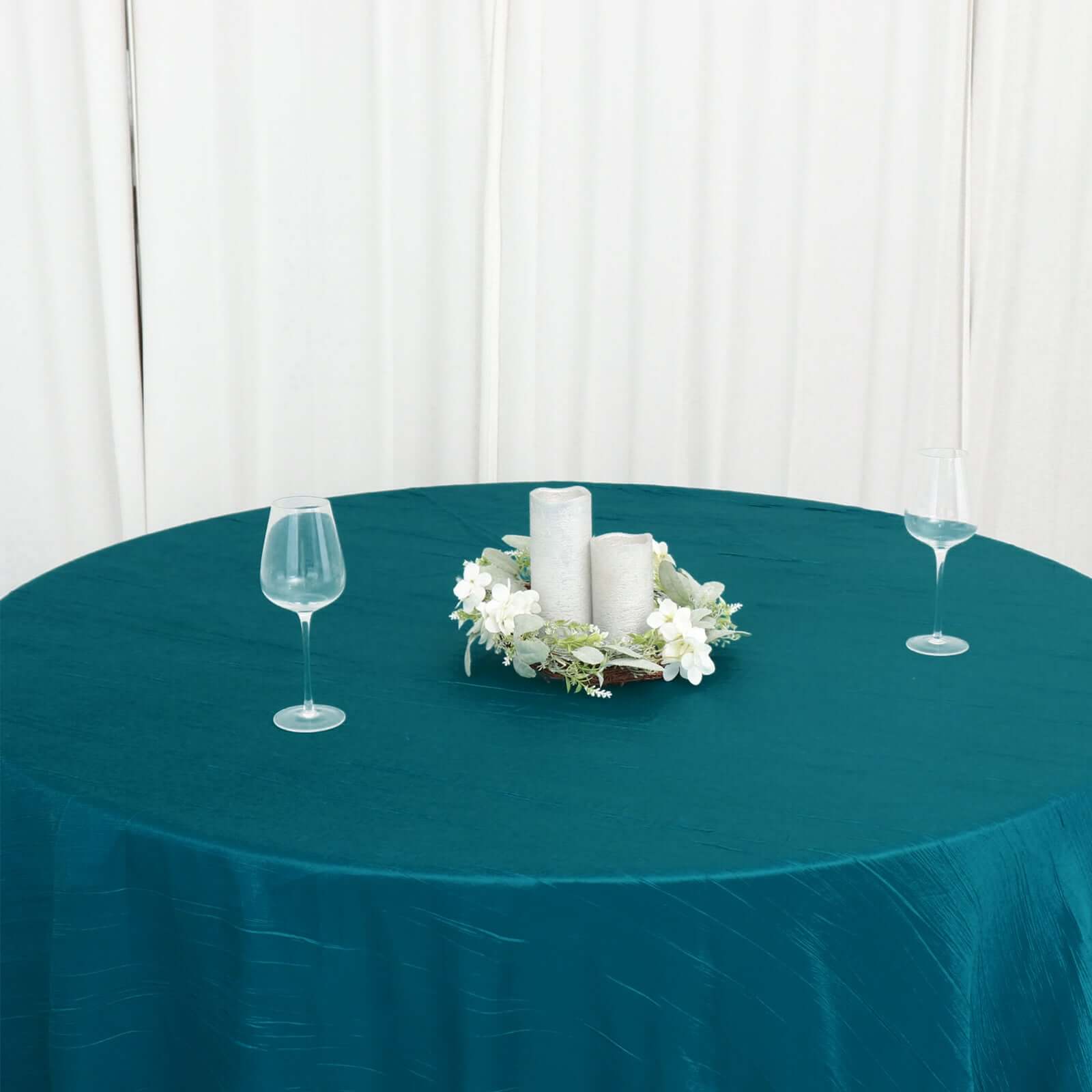Taffeta 120" Round Tablecloth Teal - Seamless Accordion Crinkle Table Cover