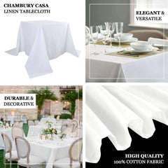 100% Cotton 90"x90" Square Tablecloth White Linen - Sophisticated, Soft & Breathable Fabric Table Cover