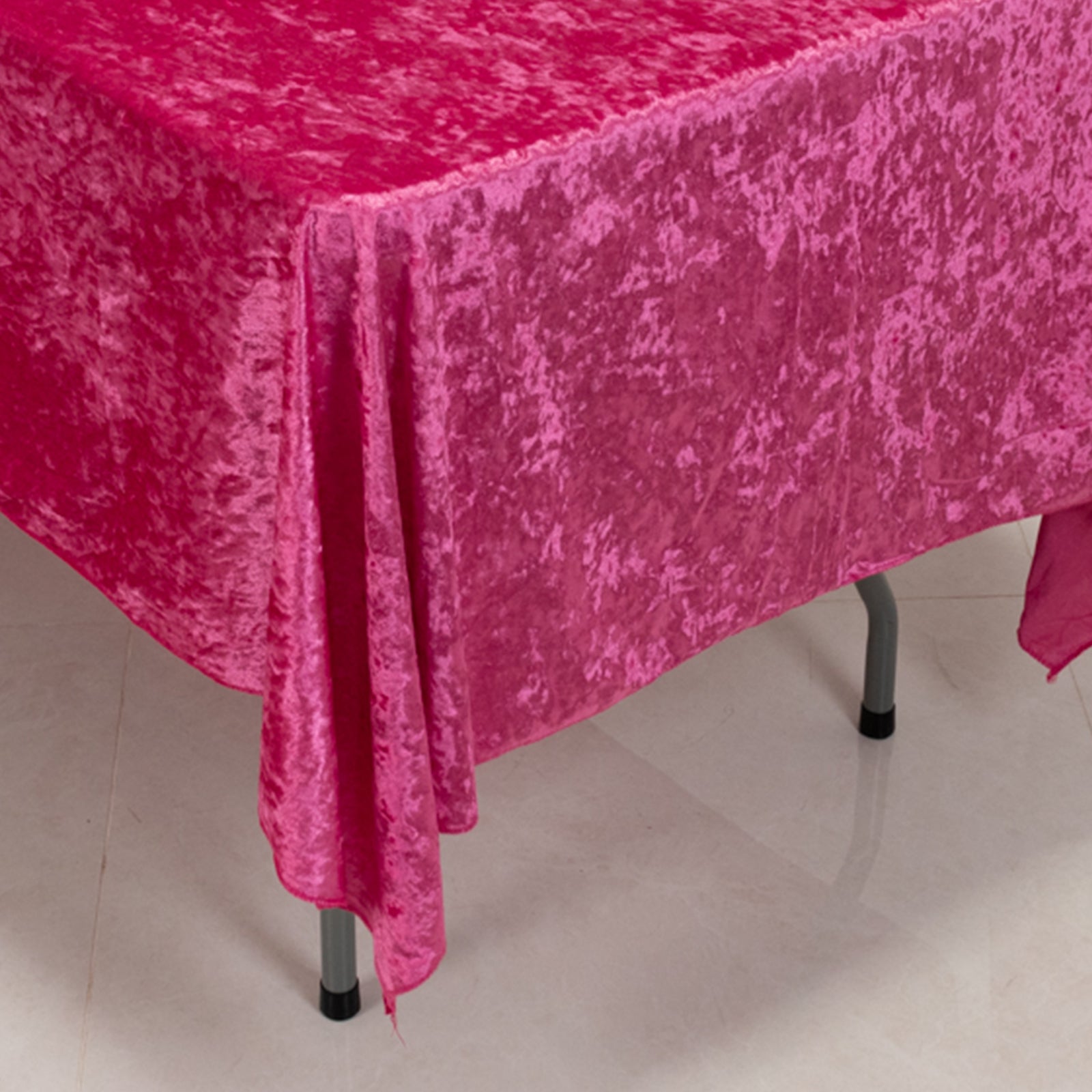 Premium Crushed Velvet 60"x102" Rectangle Tablecloth Fuchsia - Reusable Soft Table Cover