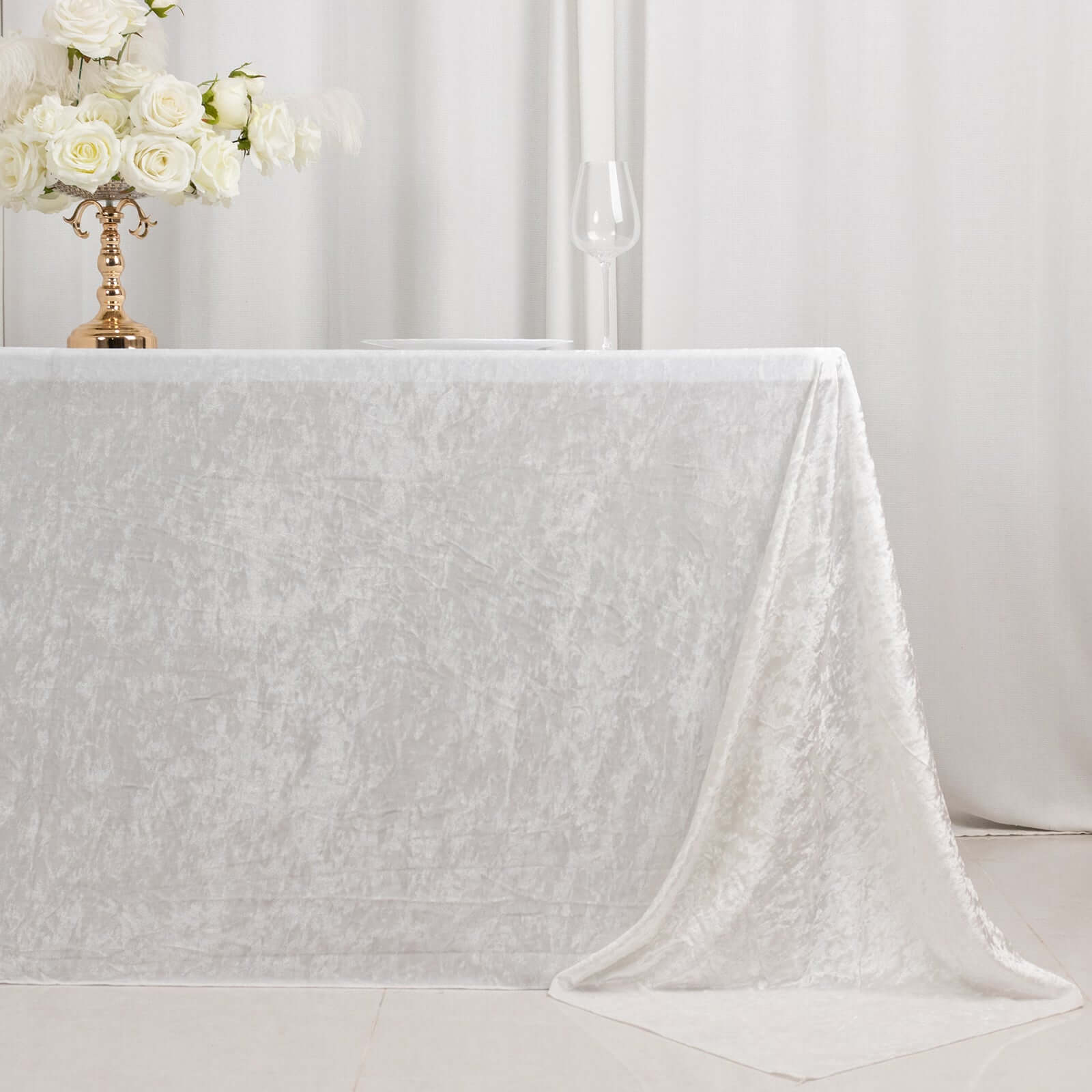 Premium Crushed Velvet 90"x132" Rectangle Tablecloth White - Reusable Soft & Graceful Seamless Table Cover