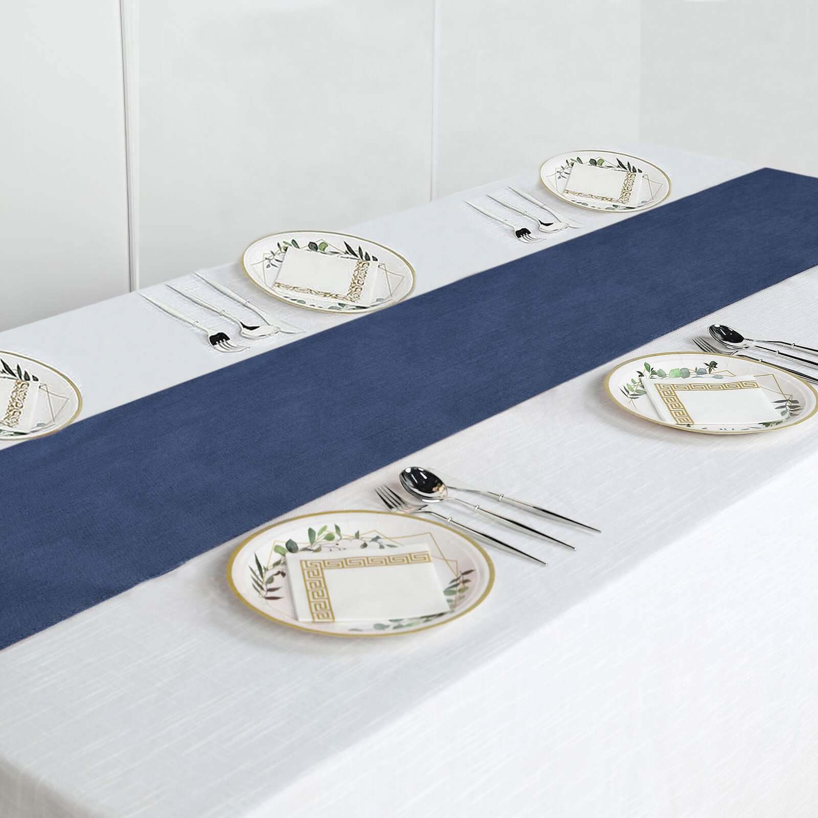 Polyester 14"x108" Table Runner Dark Blue Faux Denim - Modern Dining Table Runner