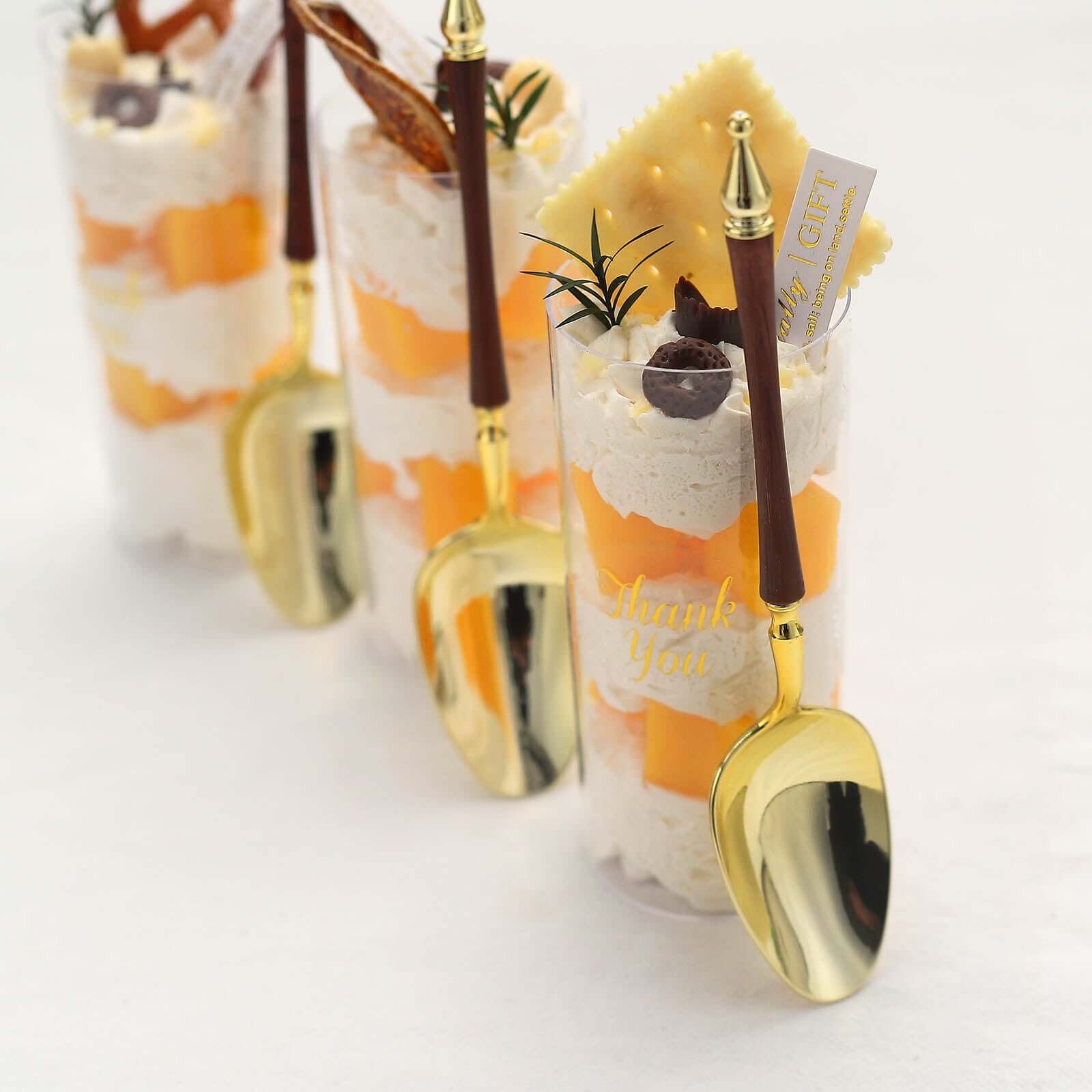 24-Pack Plastic Dessert Spoons with Roman Column Handle Gold/Brown - European Style Disposable Utensils 6"