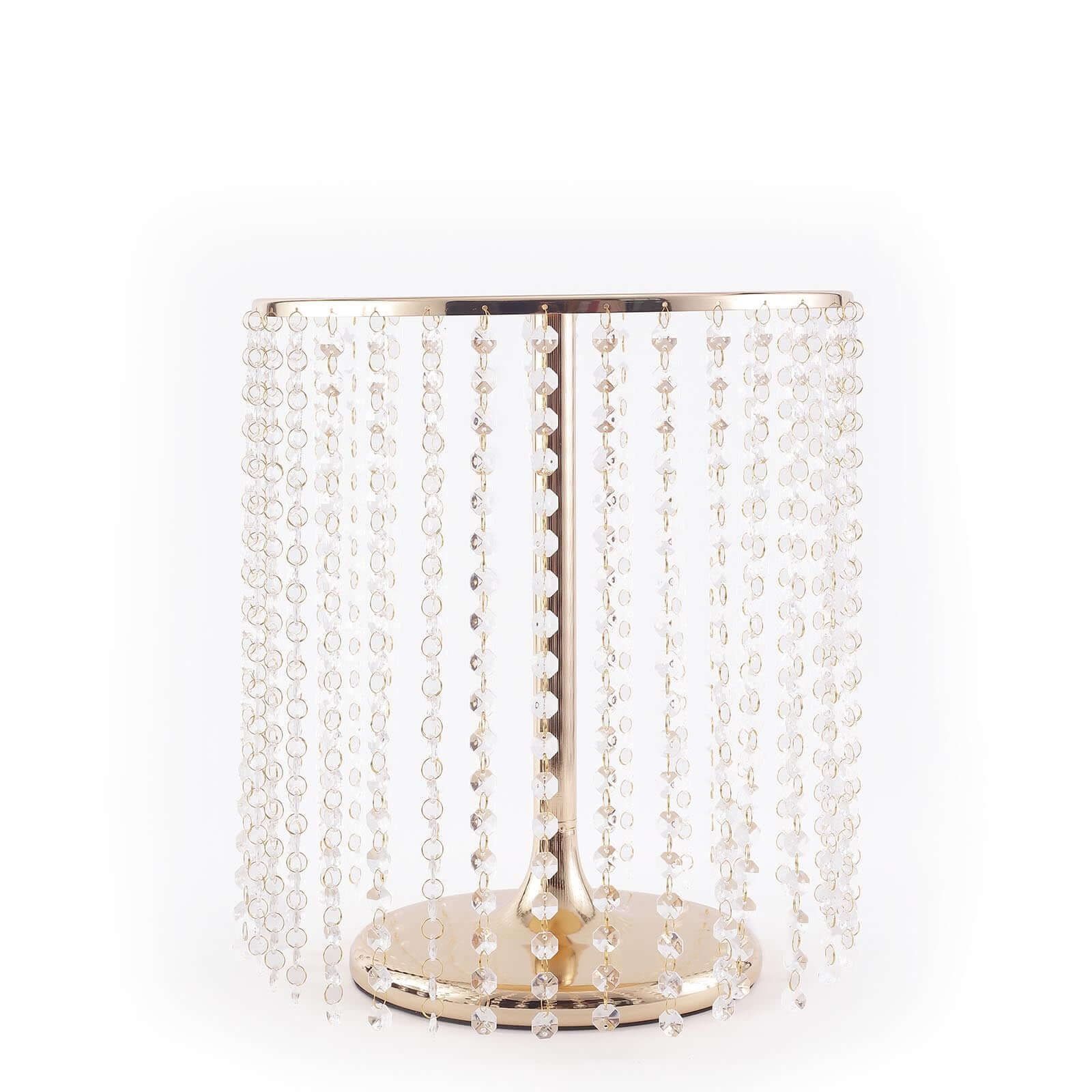 Metal Cake Stand Round Design Metallic Gold with Crystal Chains 14" Dia - Cupcake Dessert Pedestal 16"Tall