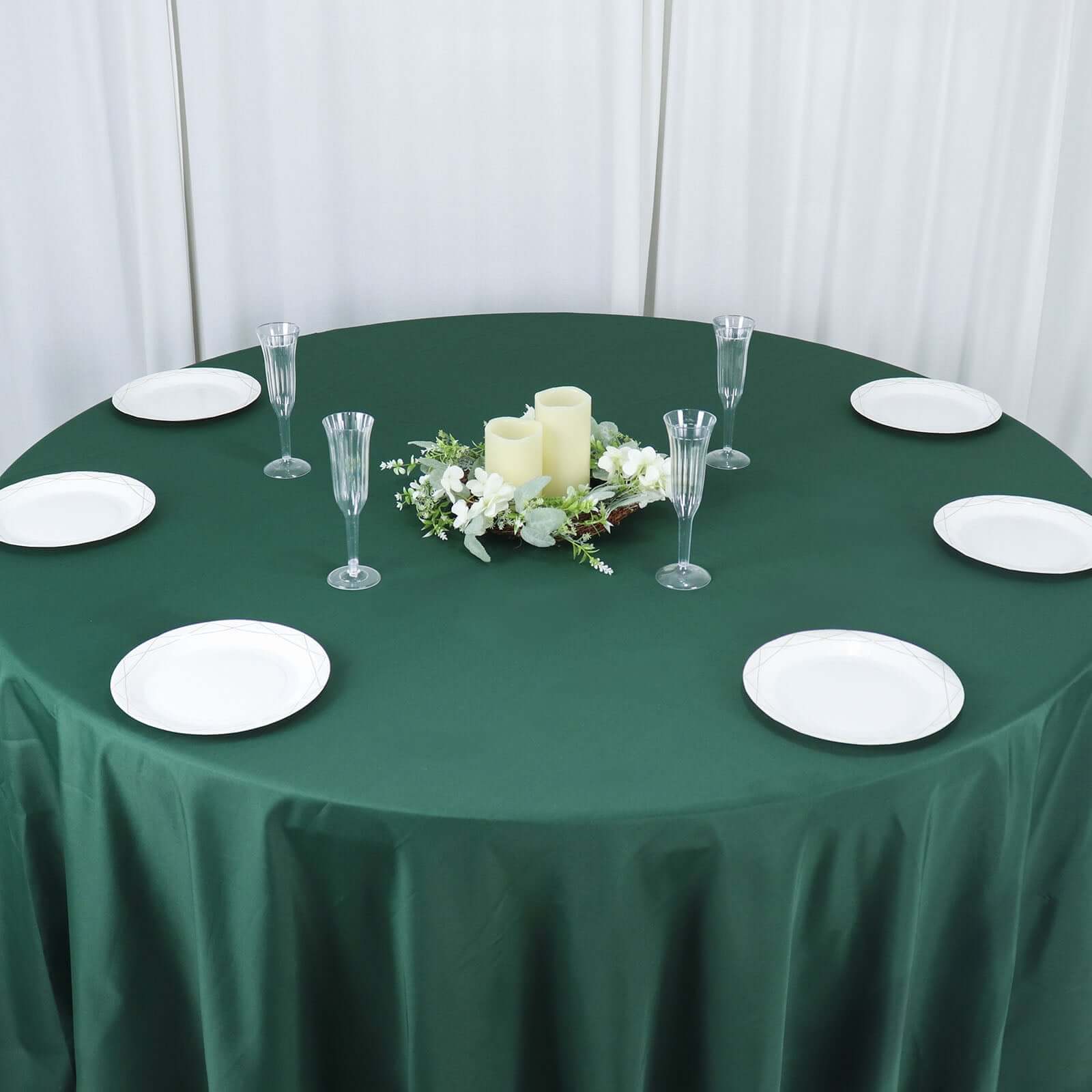 Polyester 132" Round Tablecloth Hunter Emerald Green - Seamless Chic Table Cover