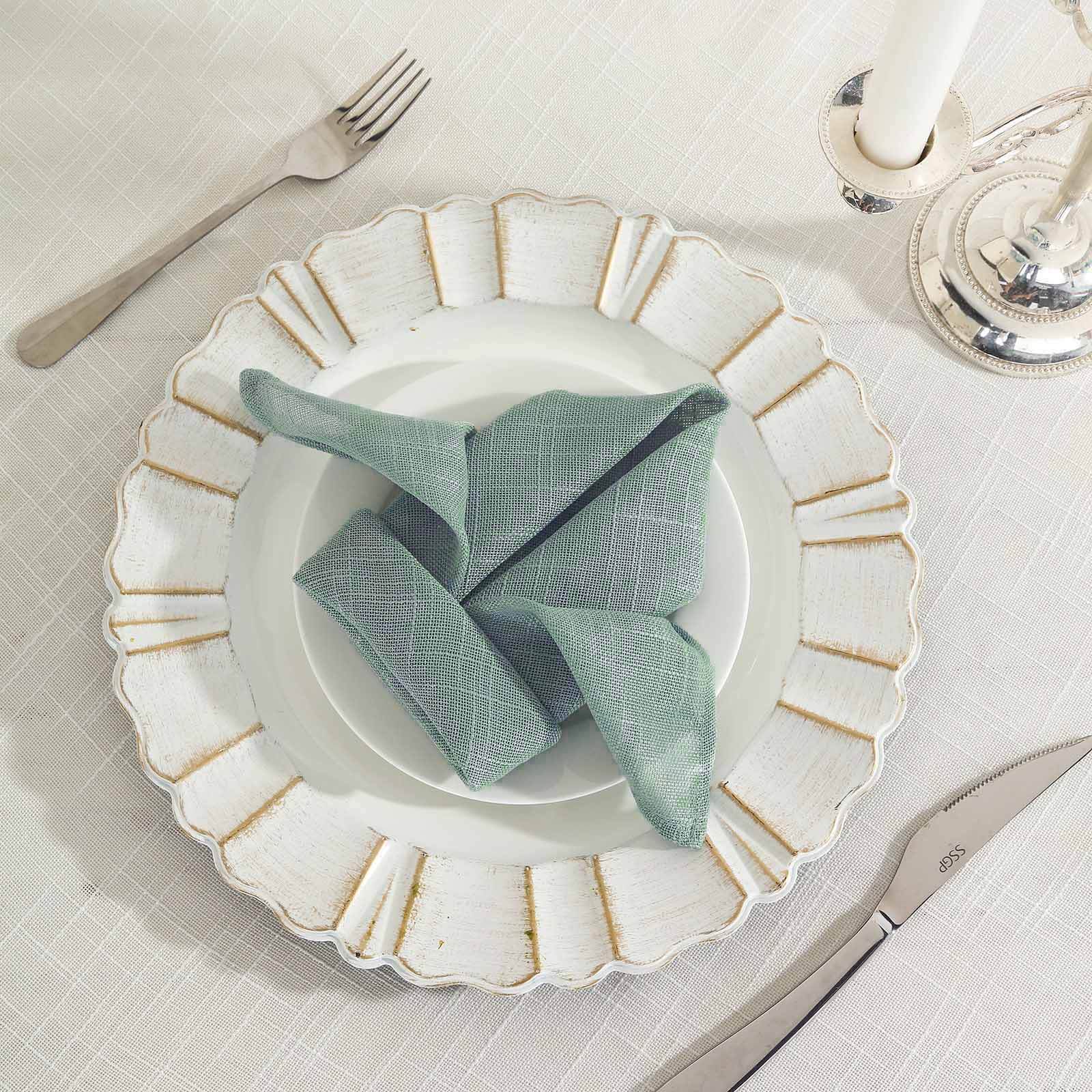 5 Pack Faux Linen 20"x20" Napkins Dusty Blue - Slubby Textured & Wrinkle Resistant Cloth Napkins