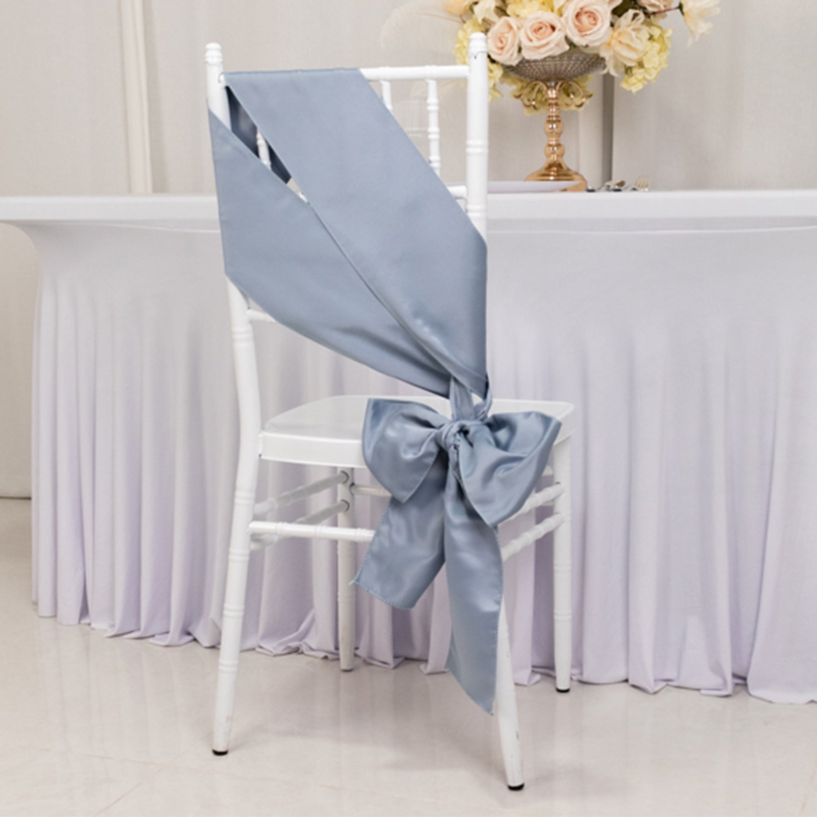5 Pack Lamour Satin 6"x106" Chair Sashes Dusty Blue - Stylish Reusable Decorative Bows