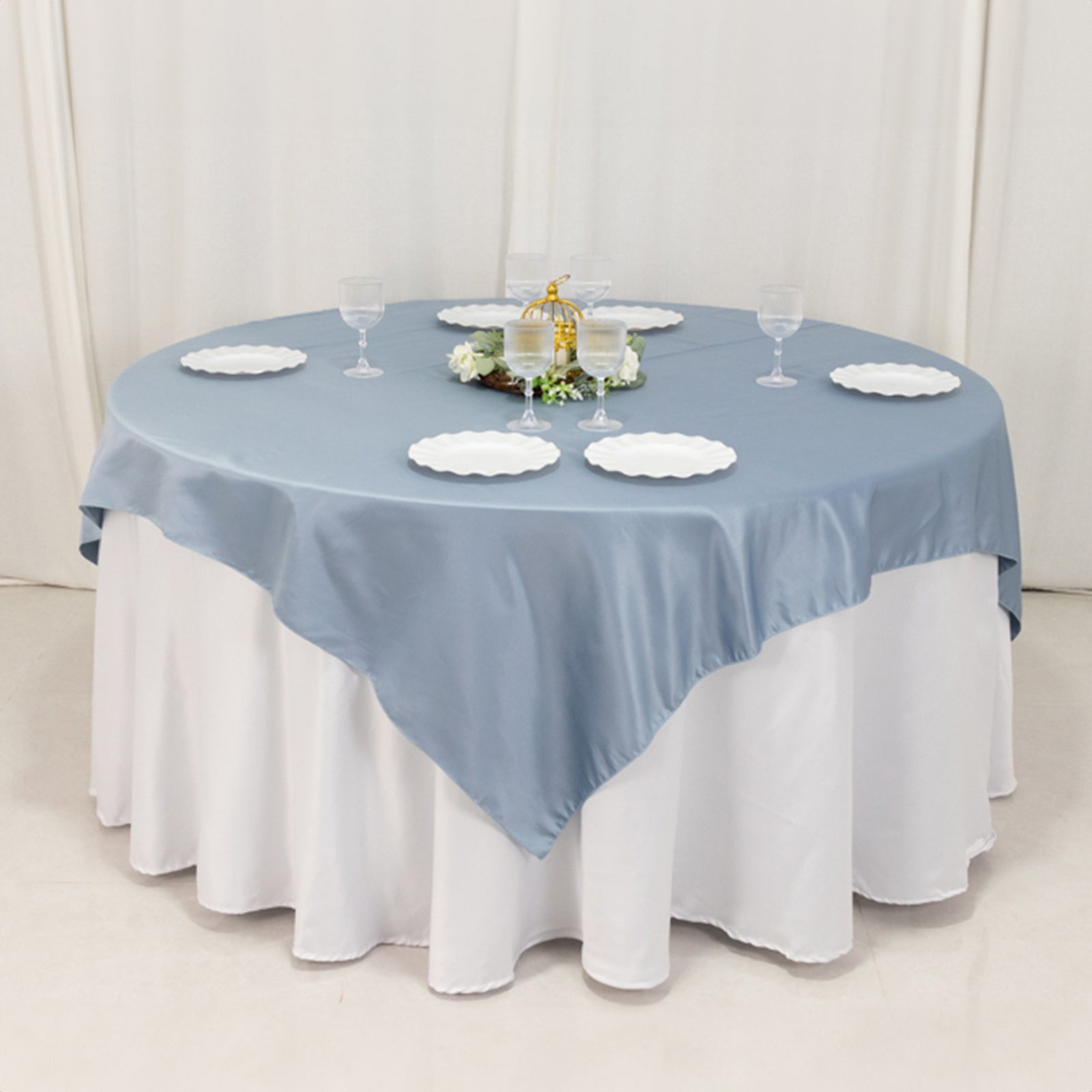 Lamour Satin 72"x72" Table Overlay Square Tablecloth Dusty Blue - Smooth Finish Table Topper